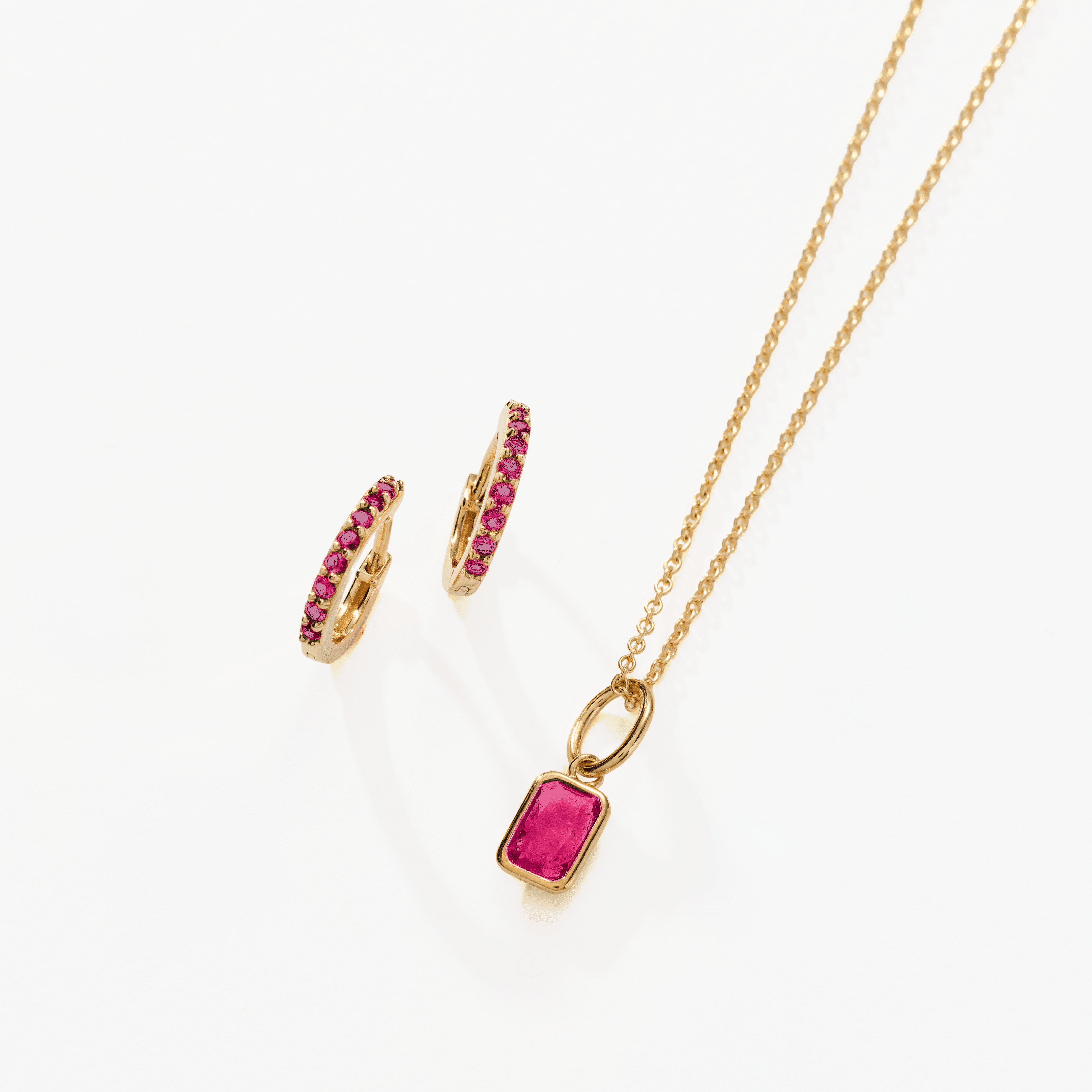 Birthstone Bundle - (Huggies + Baguette Birthstone Charm Necklace)