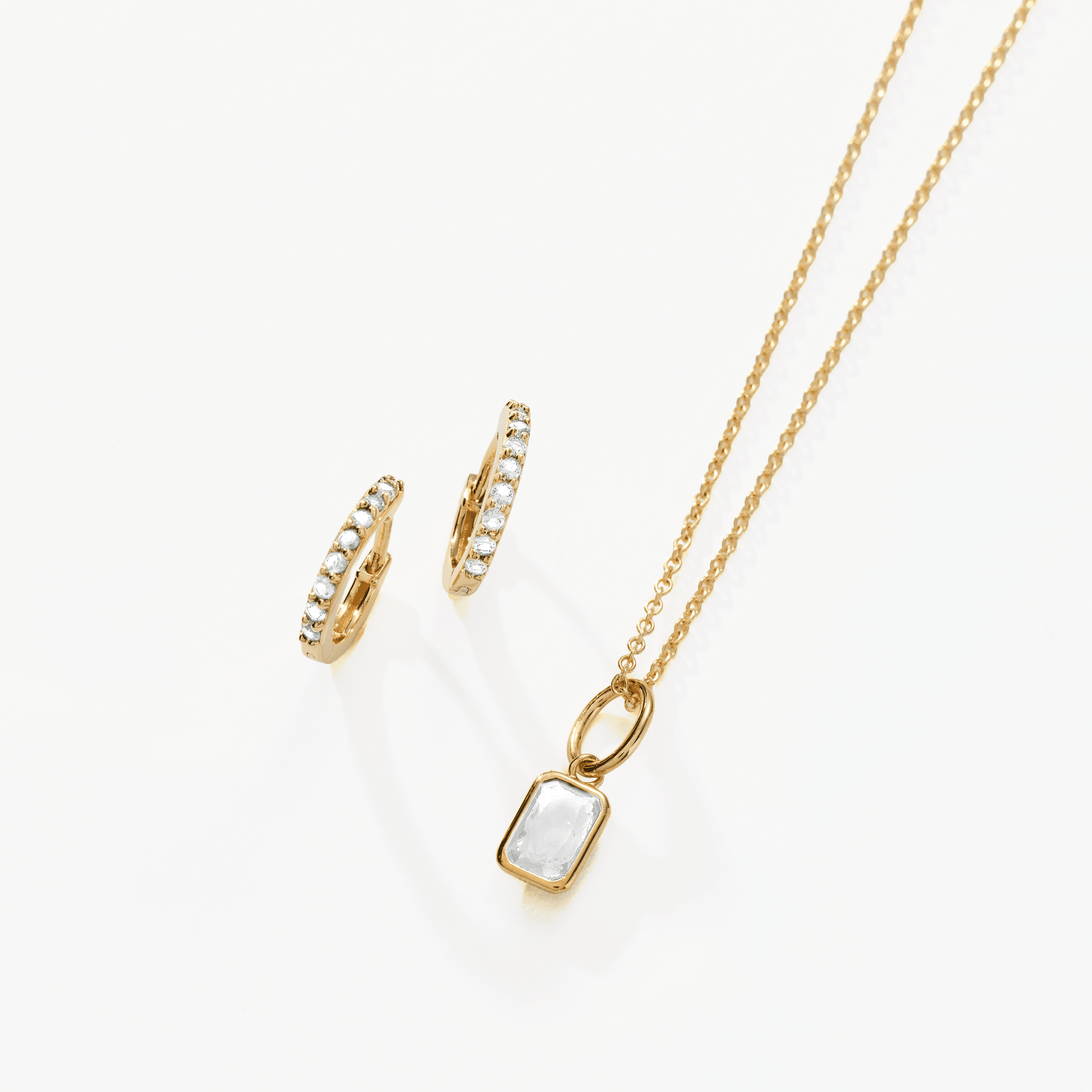 Birthstone Bundle - (Huggies + Baguette Birthstone Charm Necklace)