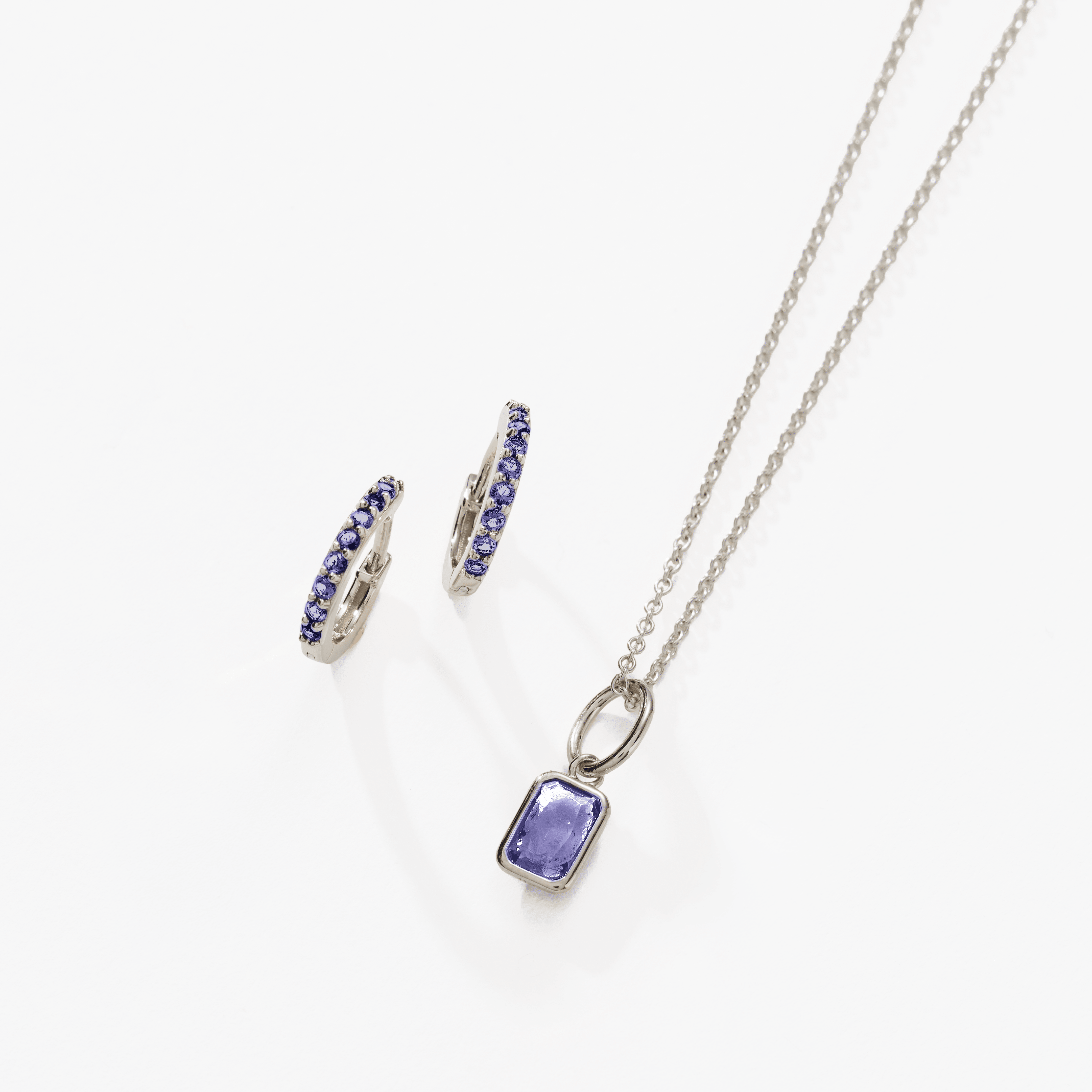 Birthstone Bundle - (Huggies + Baguette Birthstone Charm Necklace)
