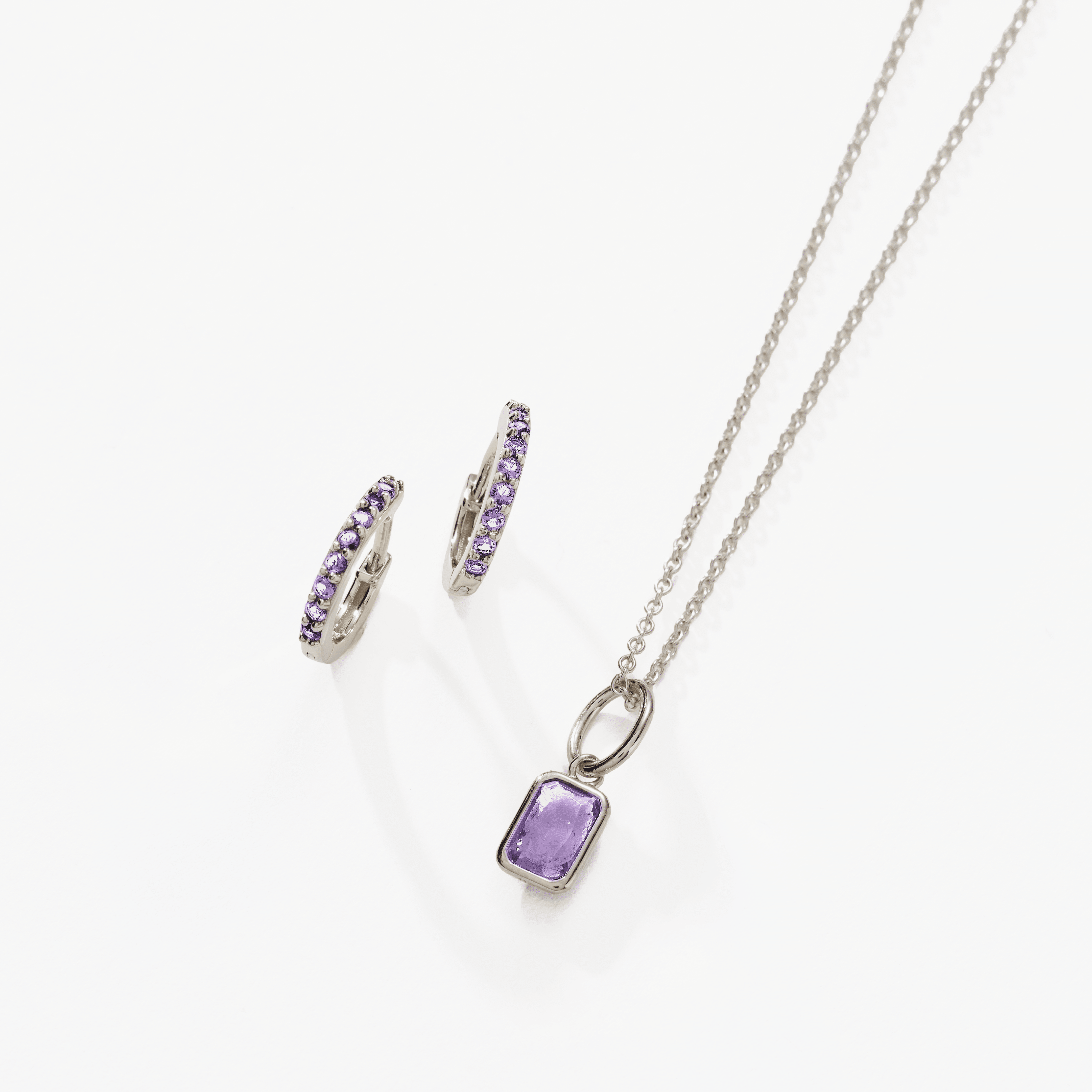 Birthstone Bundle - (Huggies + Baguette Birthstone Charm Necklace)