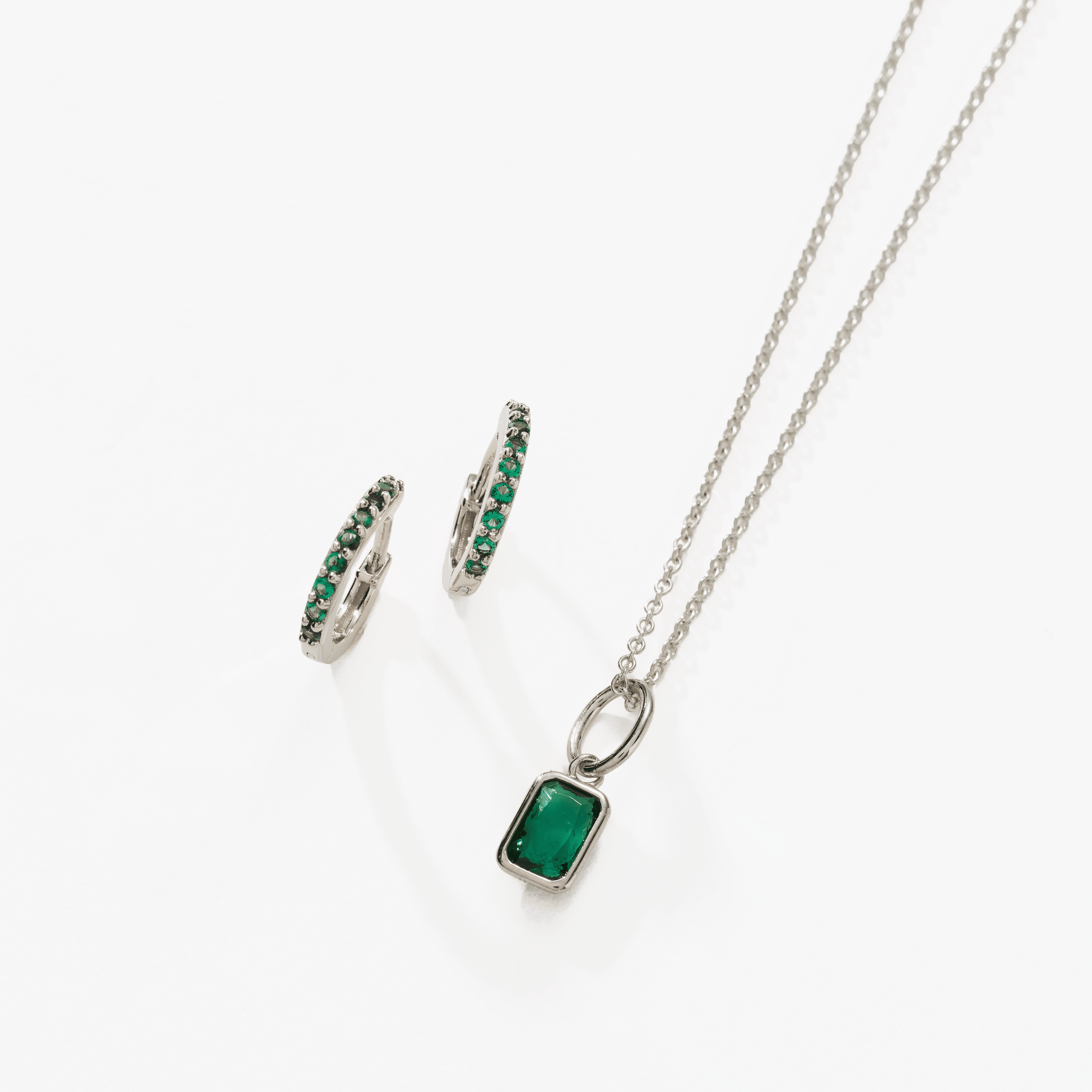 Birthstone Bundle - (Huggies + Baguette Birthstone Charm Necklace)