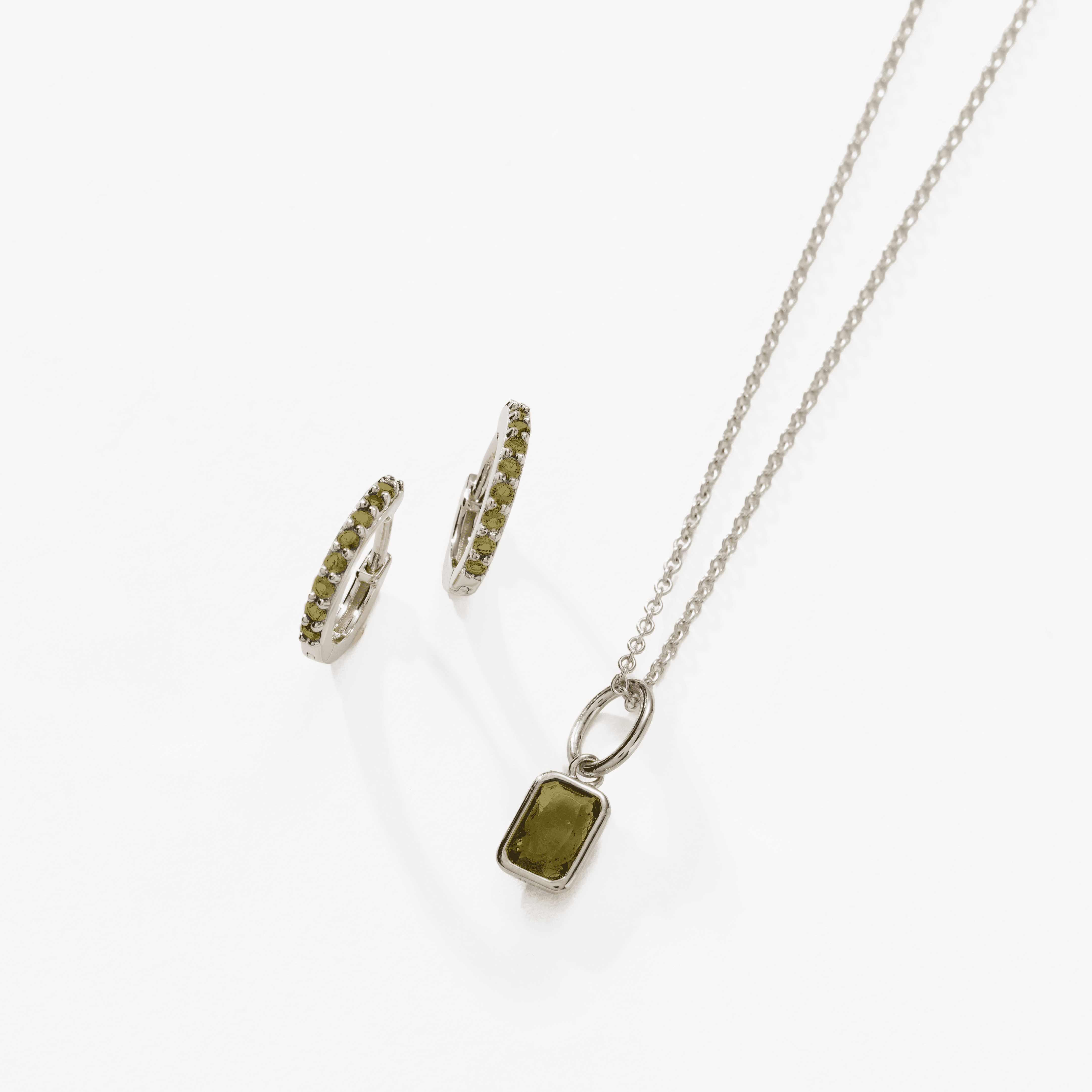 Birthstone Bundle - (Huggies + Baguette Birthstone Charm Necklace)