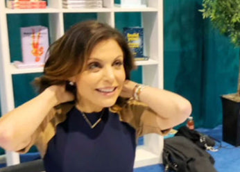 bethenny frankel wearing gold skinny bar necklace by tiny tags