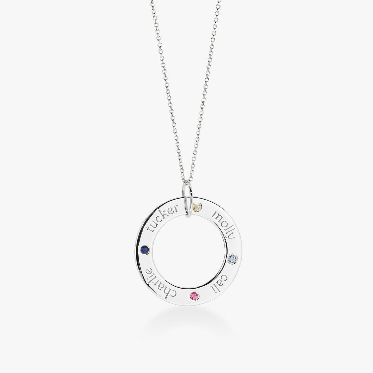 Circle Pendant Necklace with Birthstones