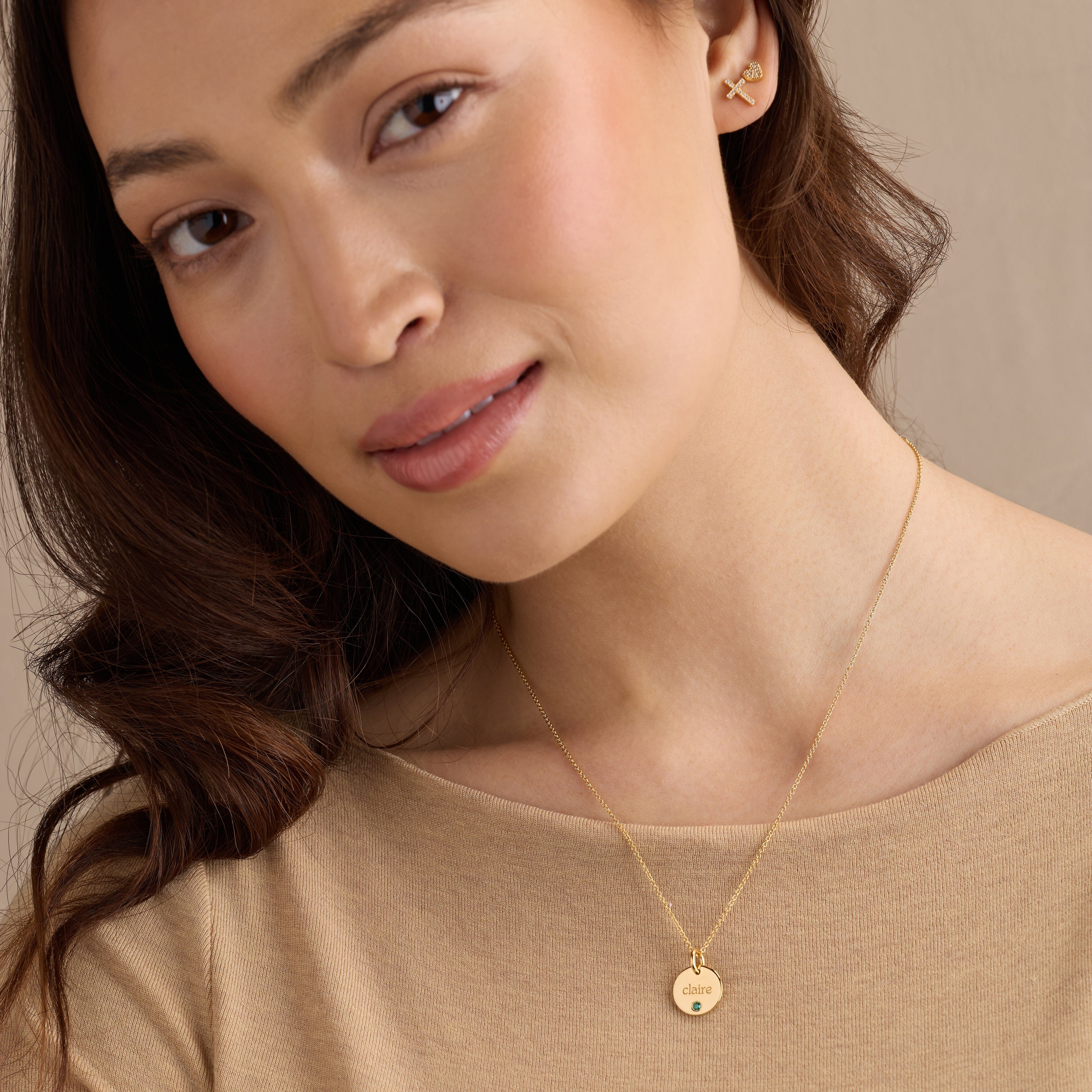 Circle Tag Necklace with Birthstone