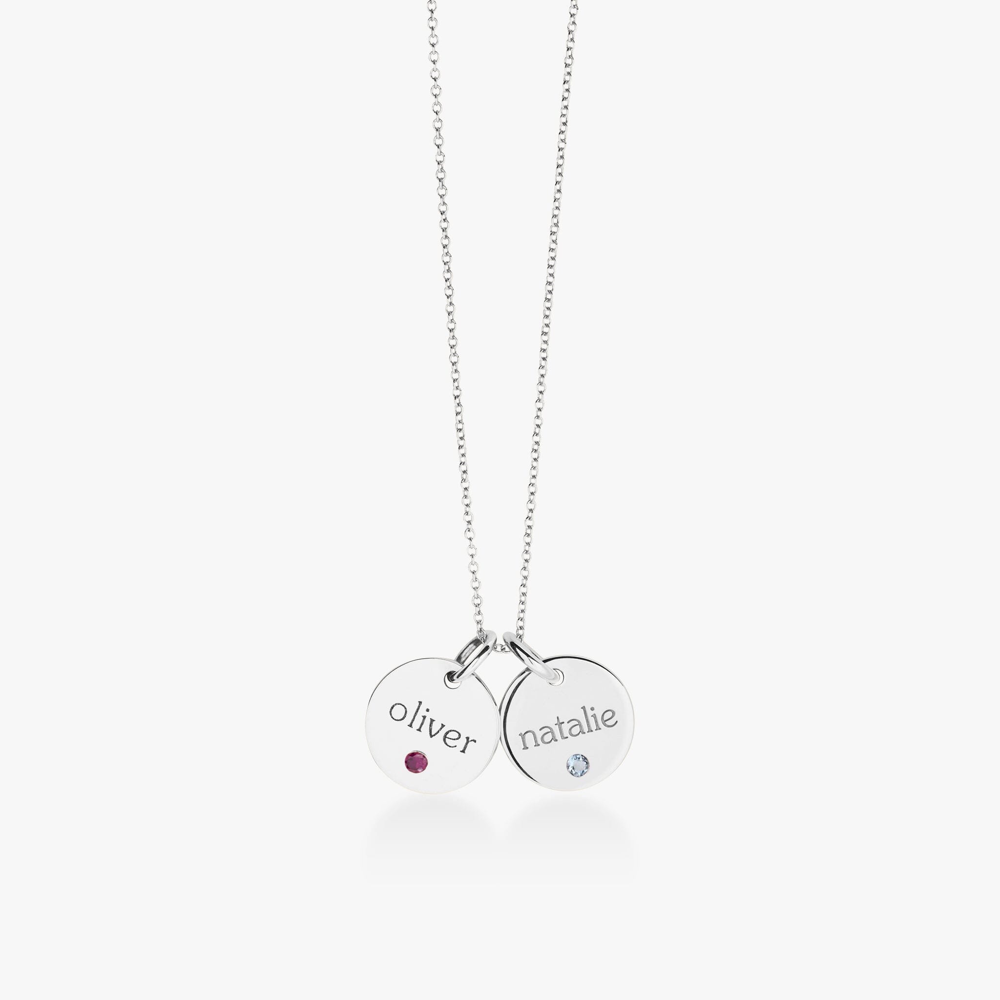 Circle Tag Necklace with Birthstone - 2 Tags