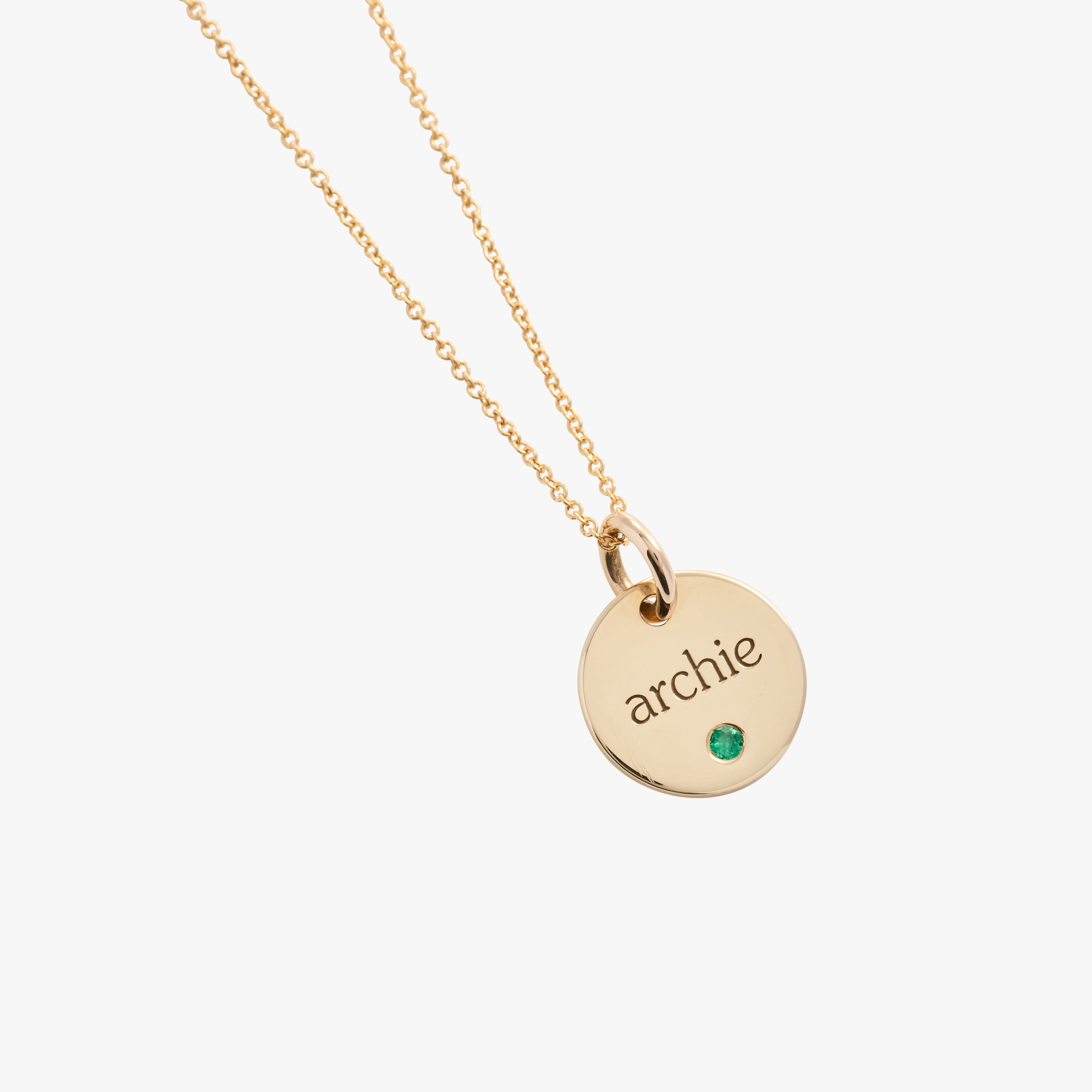 Circle Tag Necklace with Birthstone - 3 Tags