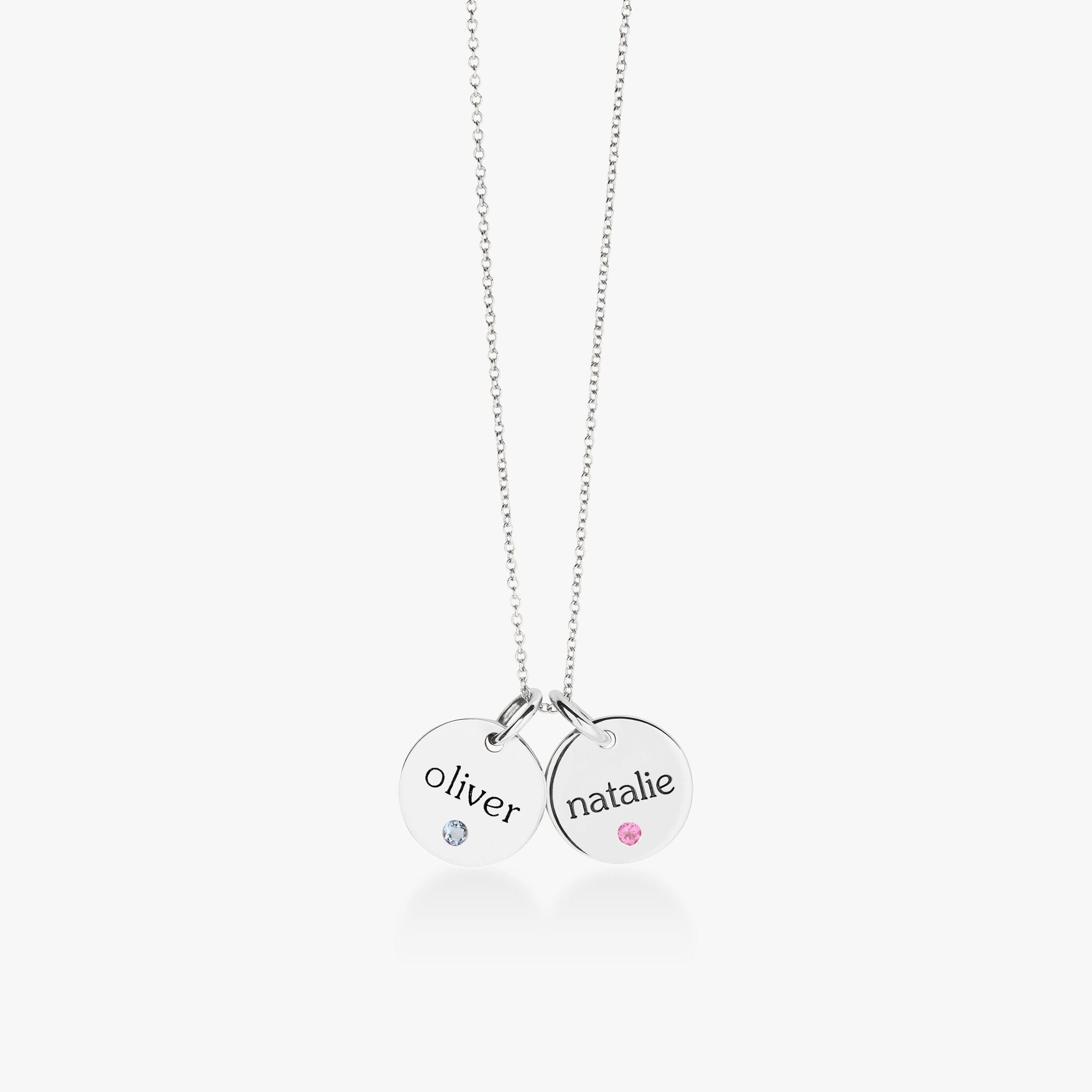 Circle Tag Necklace with Birthstone - 2 Tags