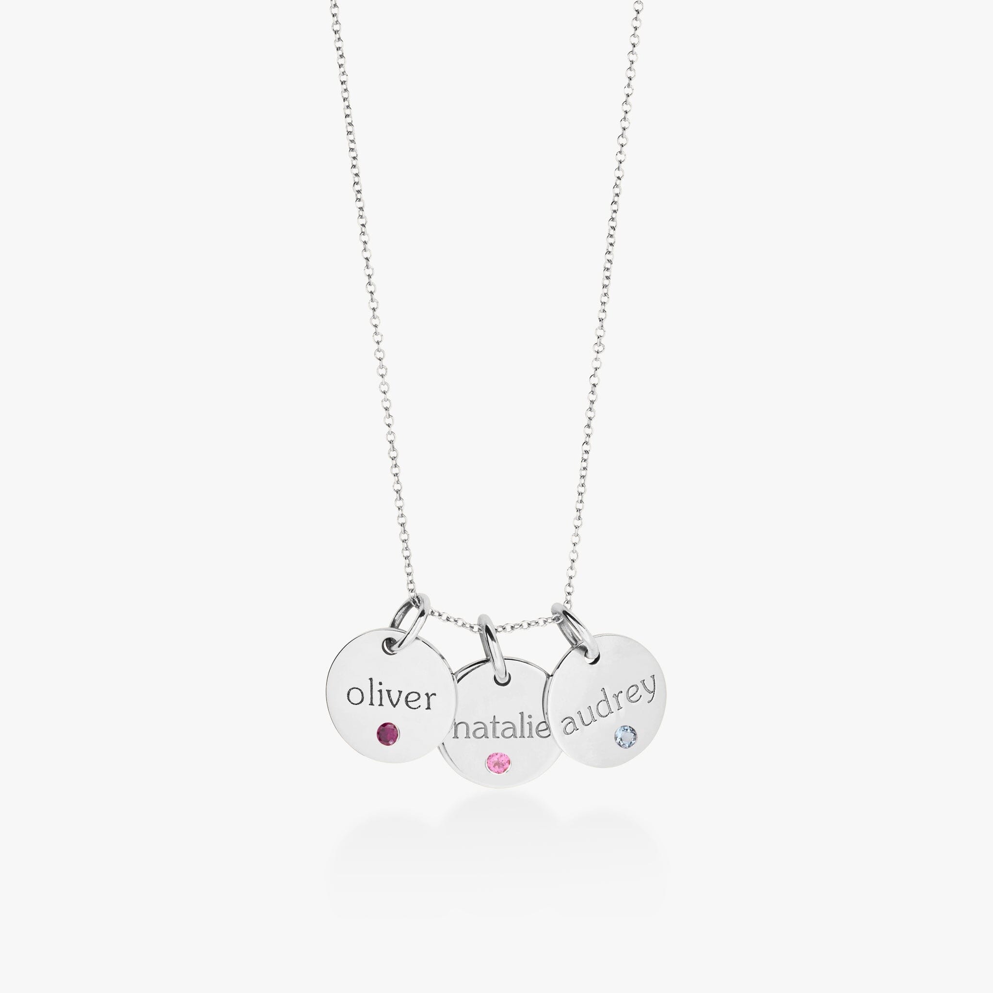 Circle Tag Necklace with Birthstone - 3 Tags