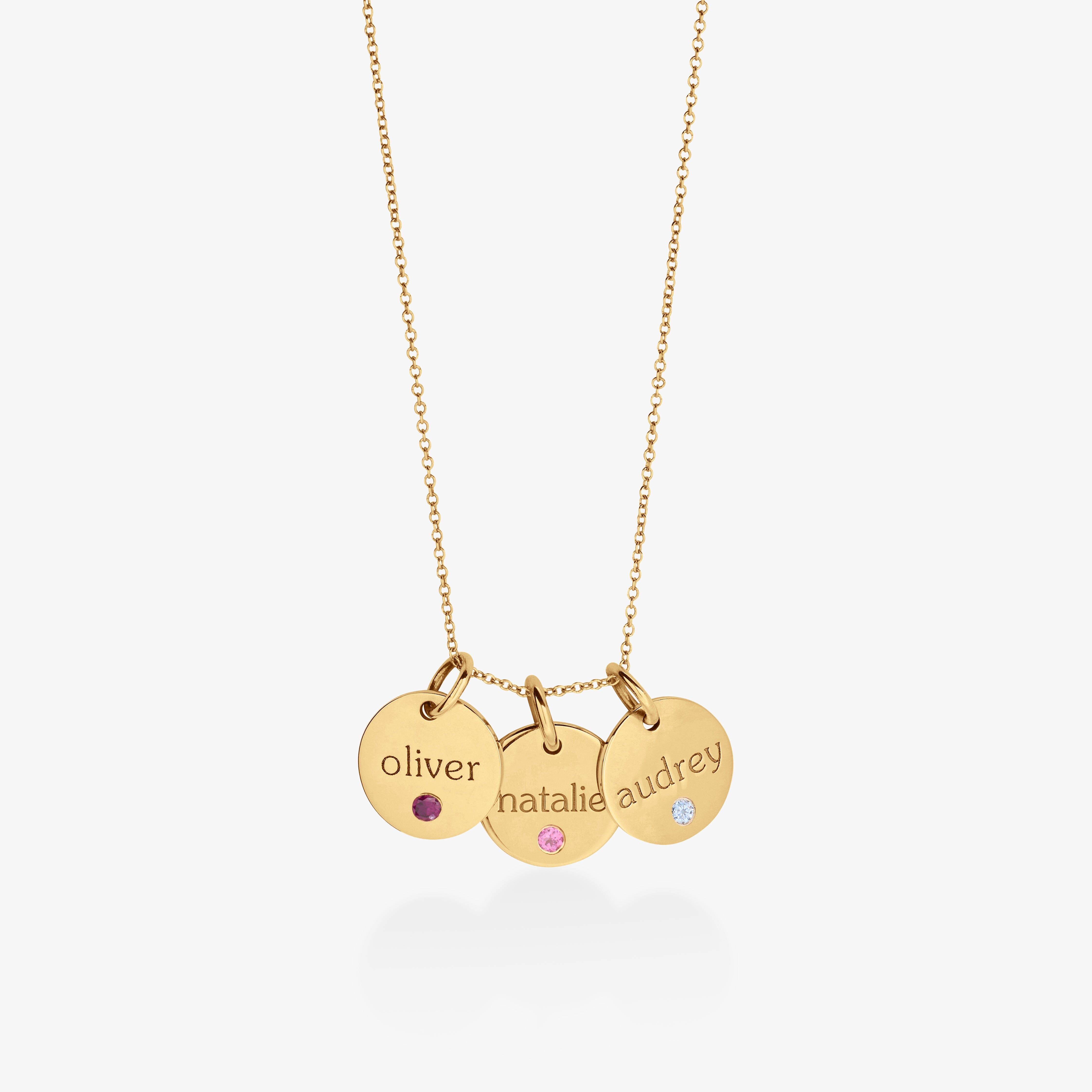 Circle Tag Necklace with Birthstone - 3 Tags