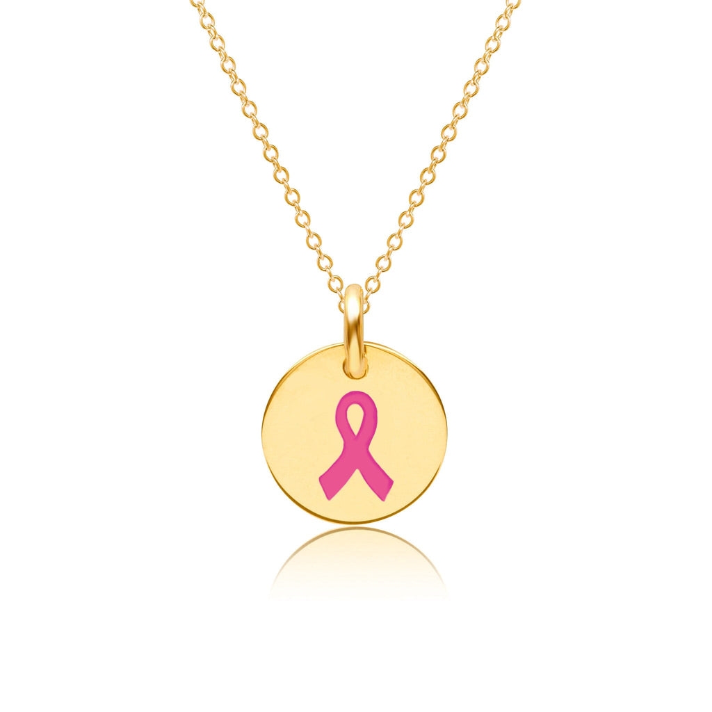 14k Gold Engravable Breast Cancer Ribbon Necklace
