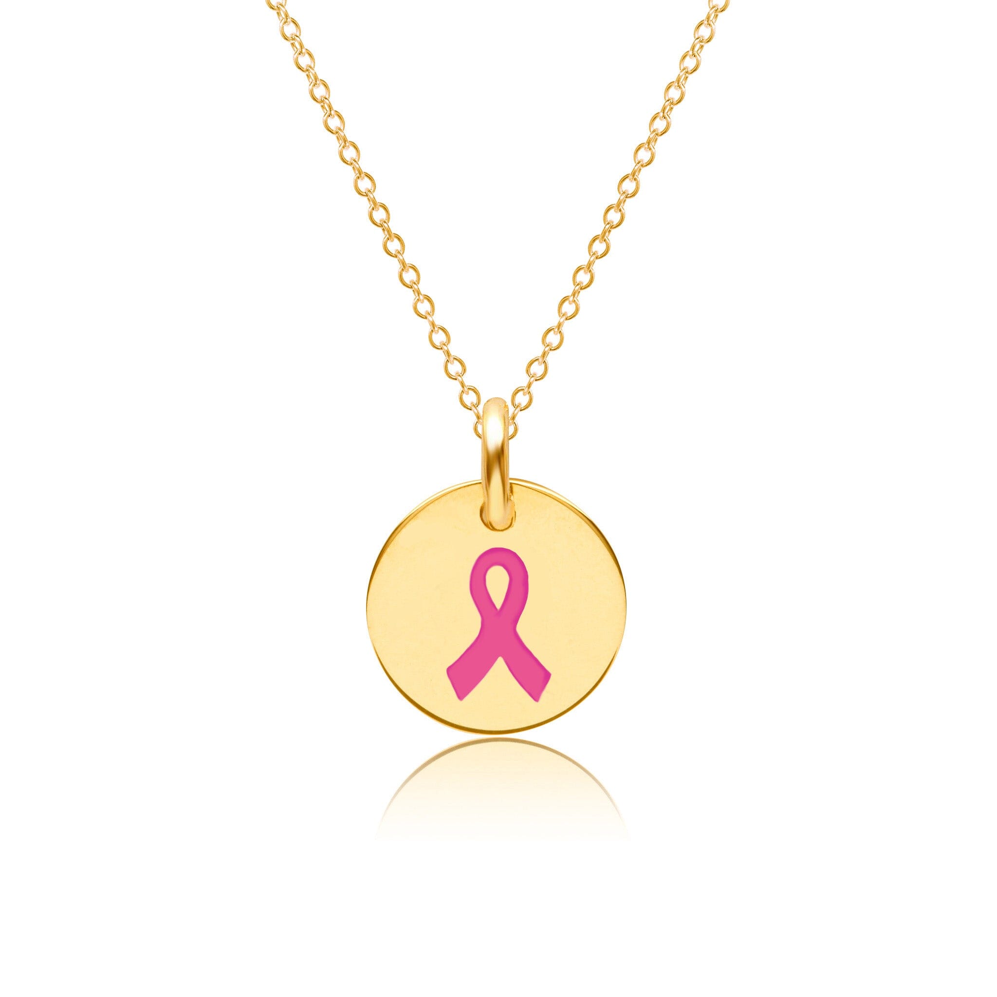 14k Gold Engravable Breast Cancer Ribbon Necklace | Tiny Tags