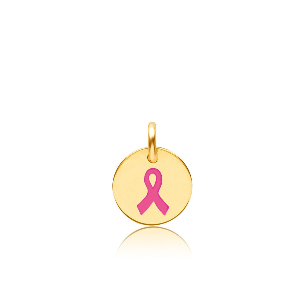 14k Gold Engravable Breast Cancer Ribbon Circle Tag