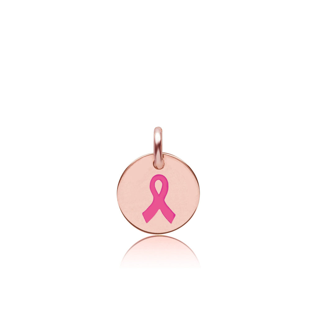 14k Gold Engravable Breast Cancer Ribbon Circle Tag