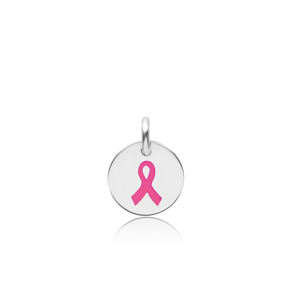 Sterling Silver Engravable Breast Cancer Ribbon Circle Tag