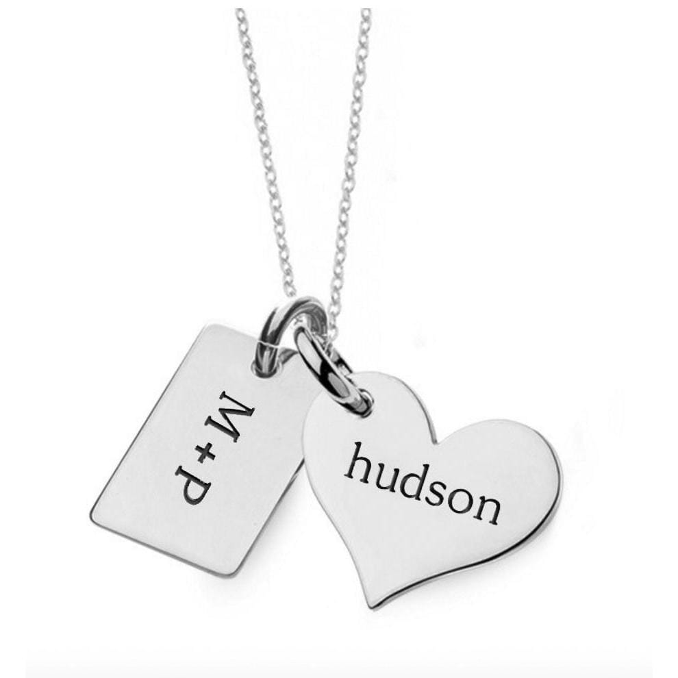 Sterling Silver Heart & Mini Dog Tag Necklace