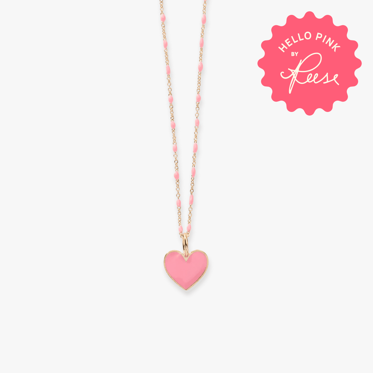 Hello Pink Enamel Heart Charm Necklace
