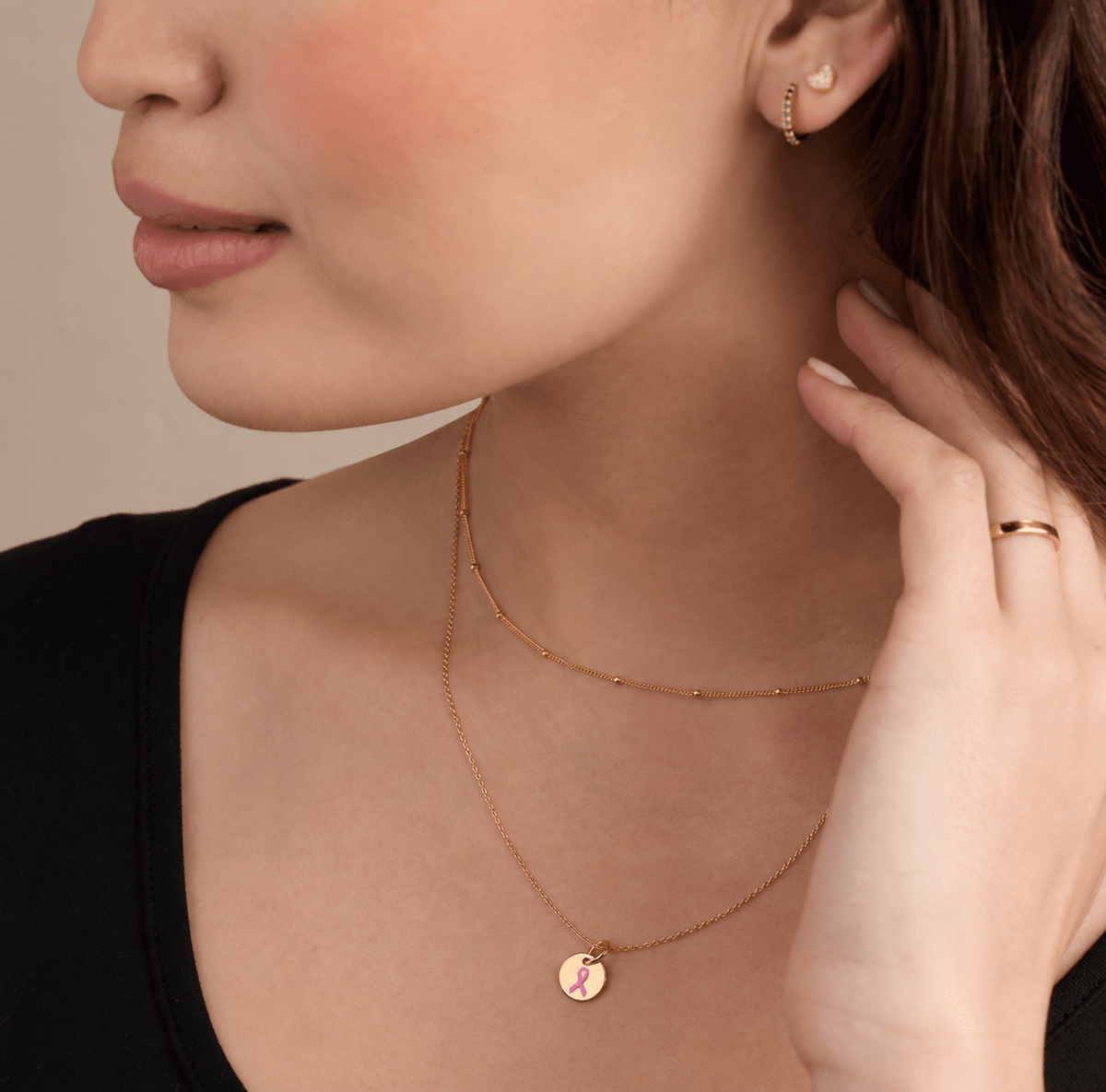 Mini Breast Cancer Charm Necklace