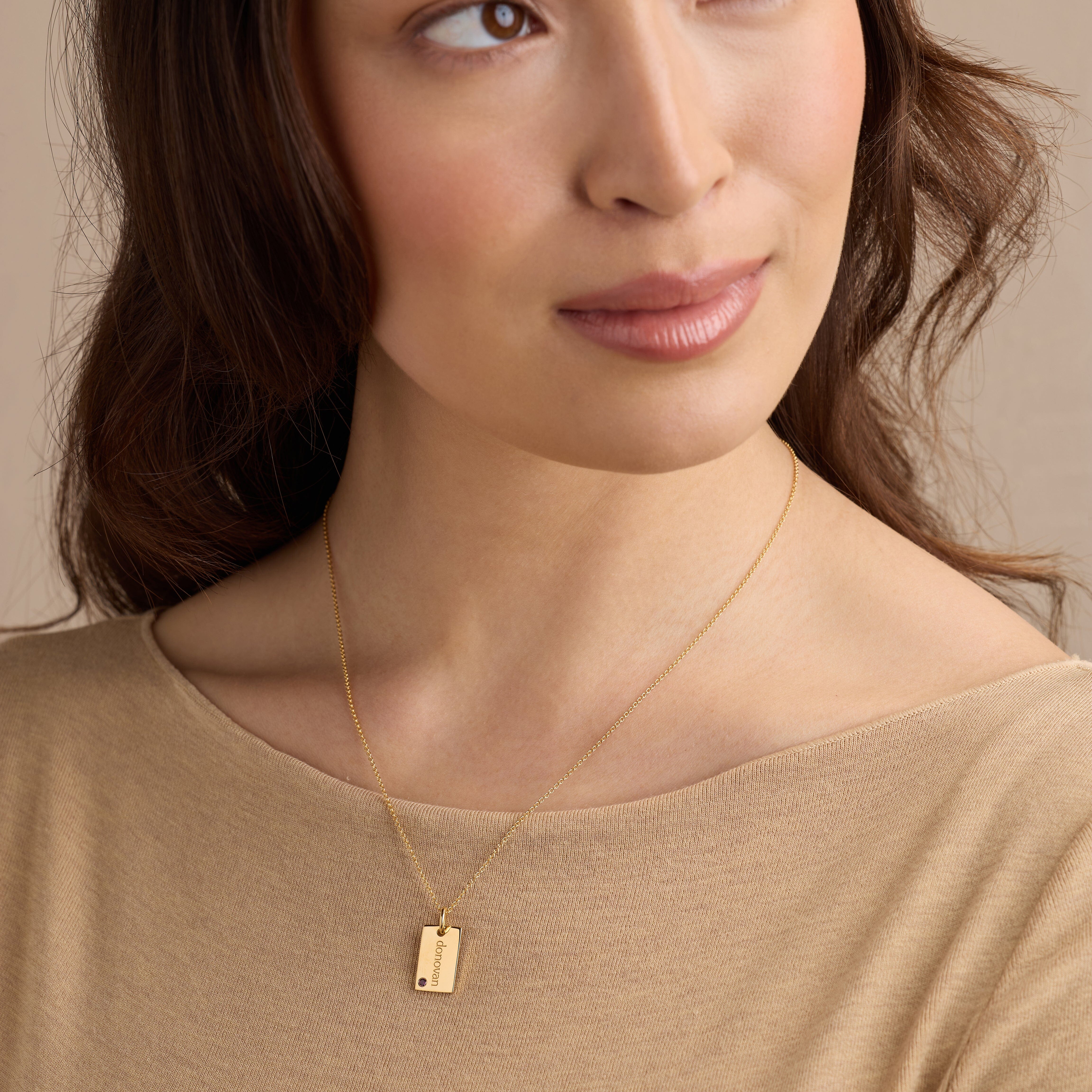 Mini Dog Tag Necklace with Birthstone