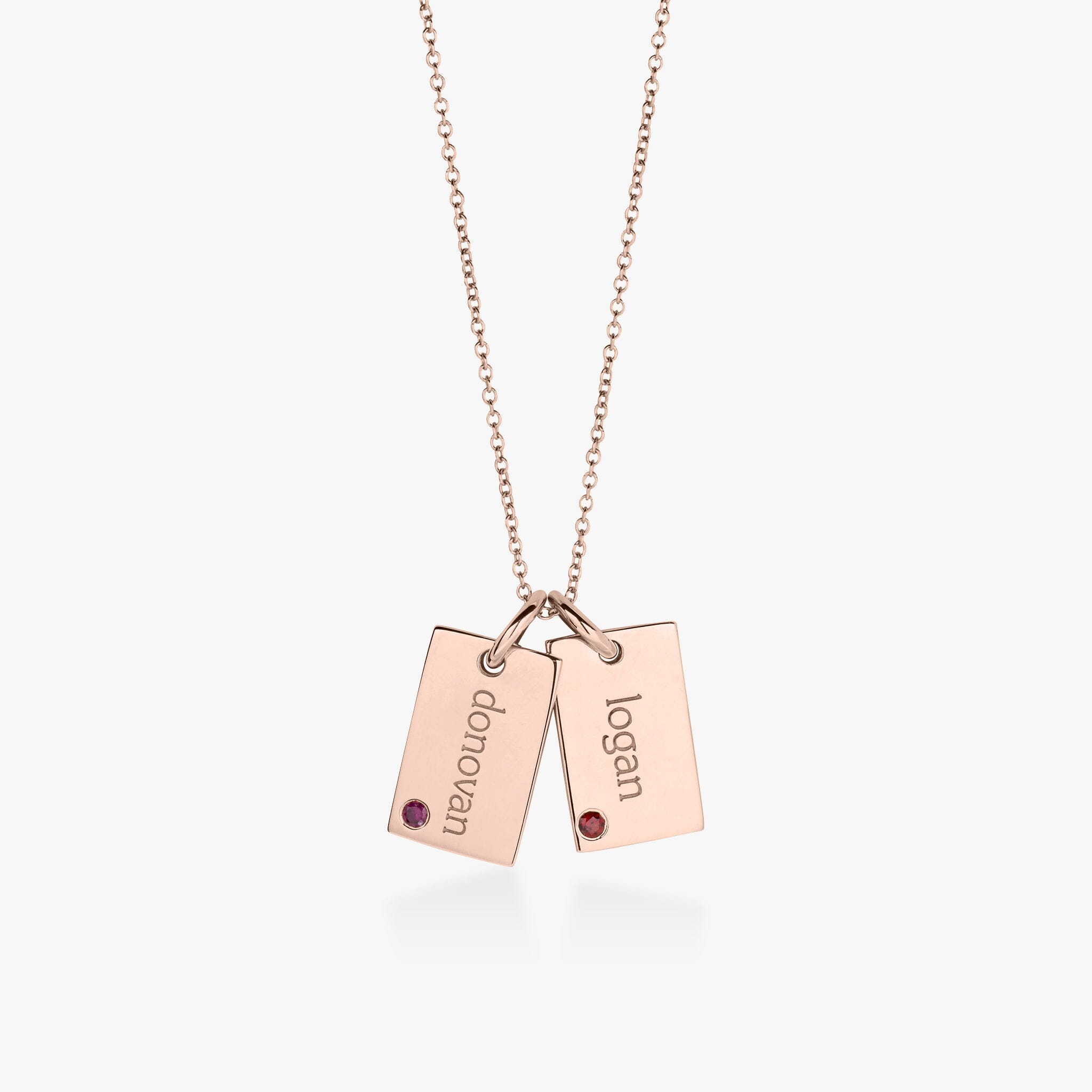 Mini Dog Tag Necklace with Birthstones - 2 Tags