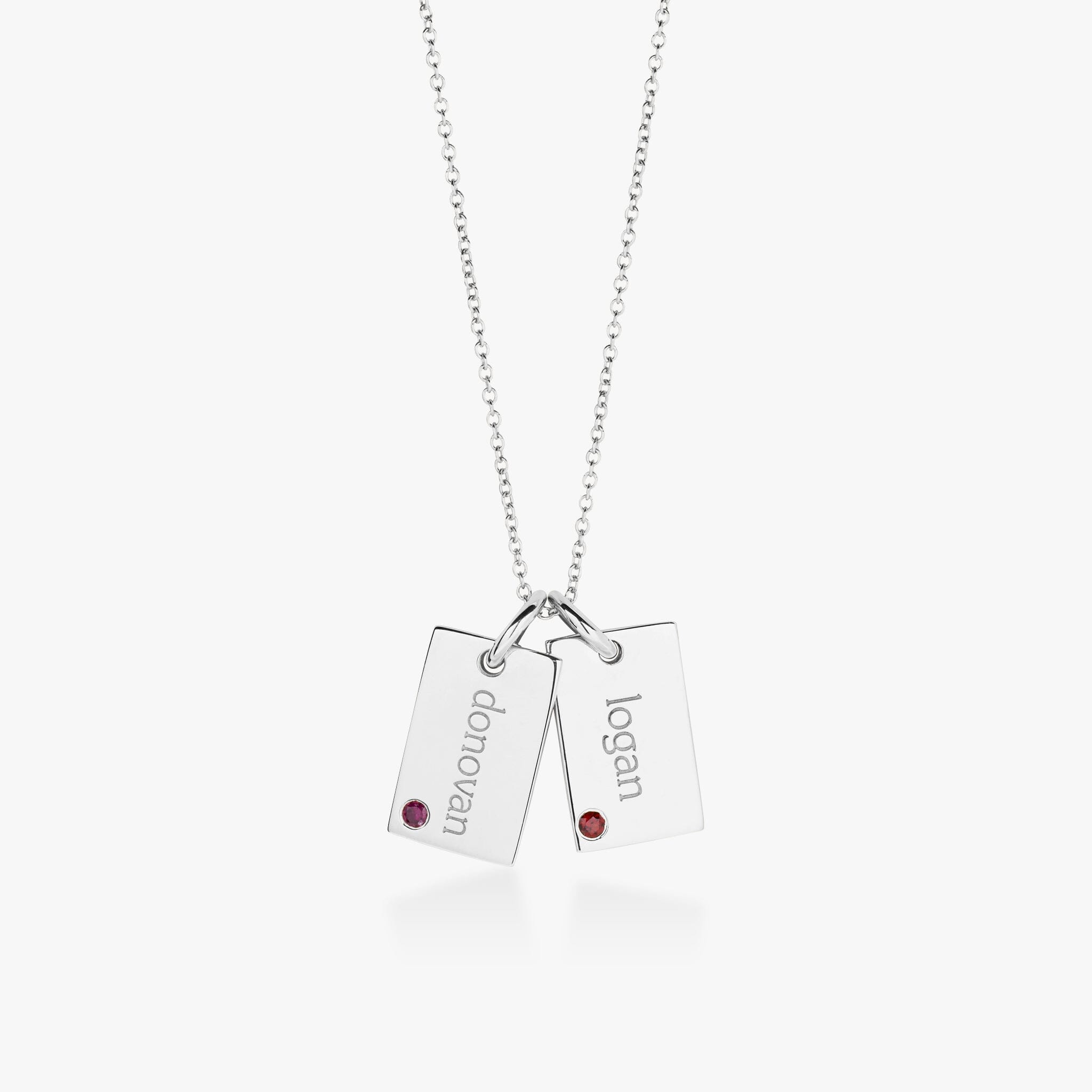 Mini Dog Tag Necklace with Birthstones - 2 Tags