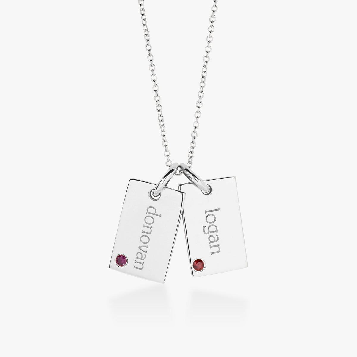 Mini Dog Tag Necklace with Birthstones - 2 Tags