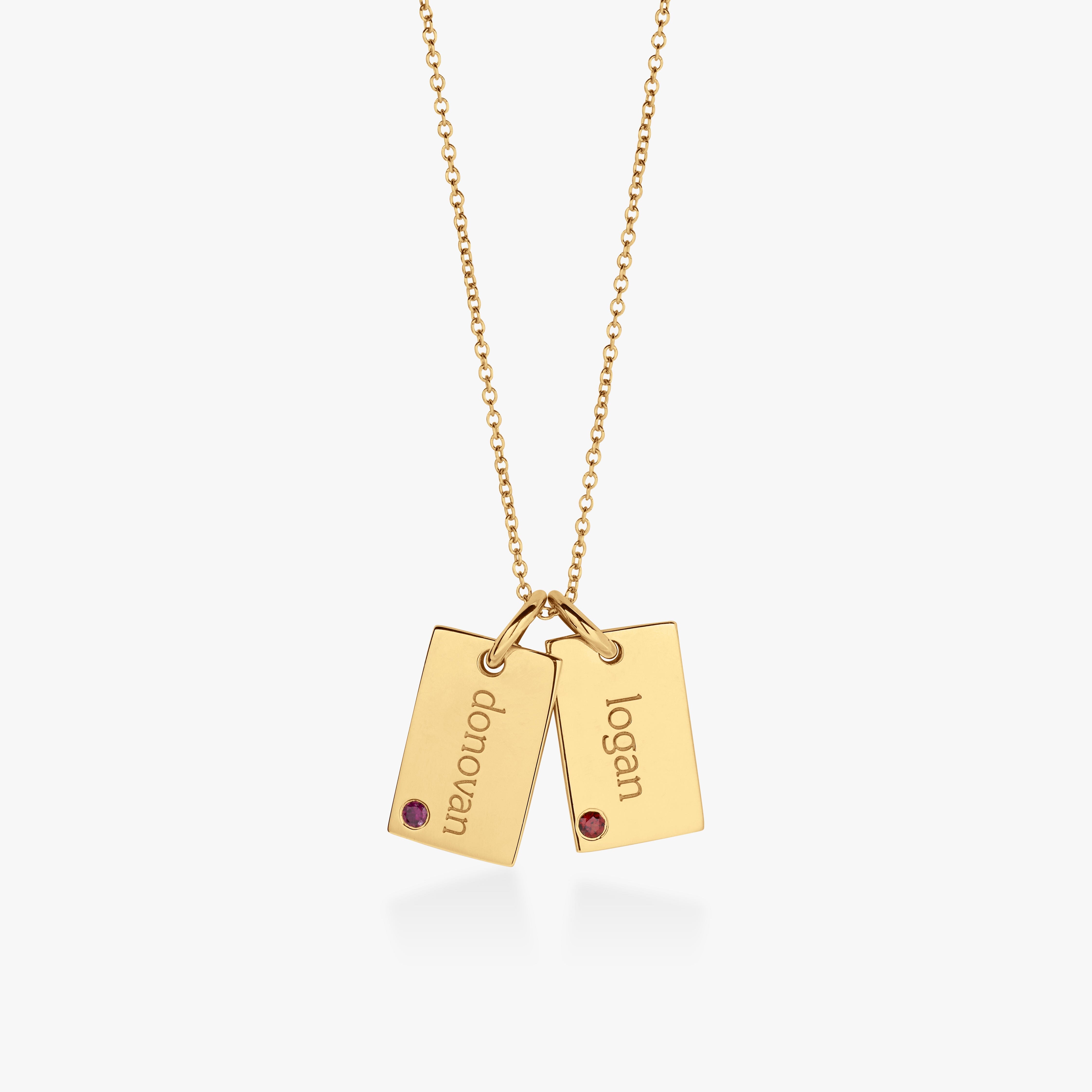 Mini Dog Tag Necklace with Birthstones - 2 Tags