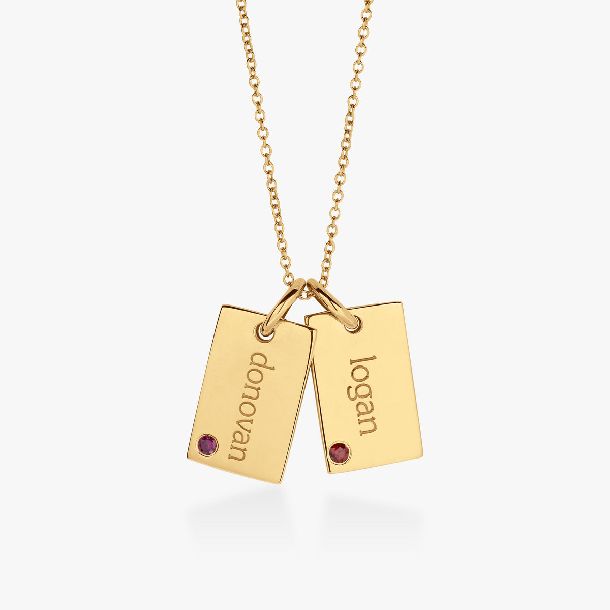Mini Dog Tag Necklace with Birthstones - 2 Tags