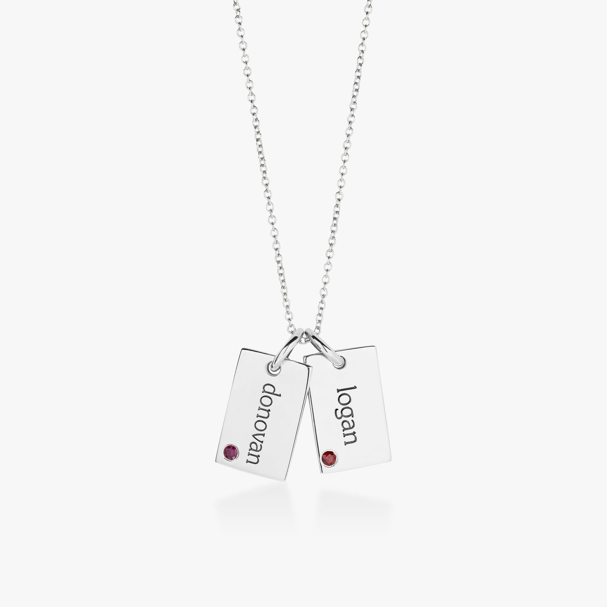 Mini Dog Tag Necklace with Birthstones - 2 Tags