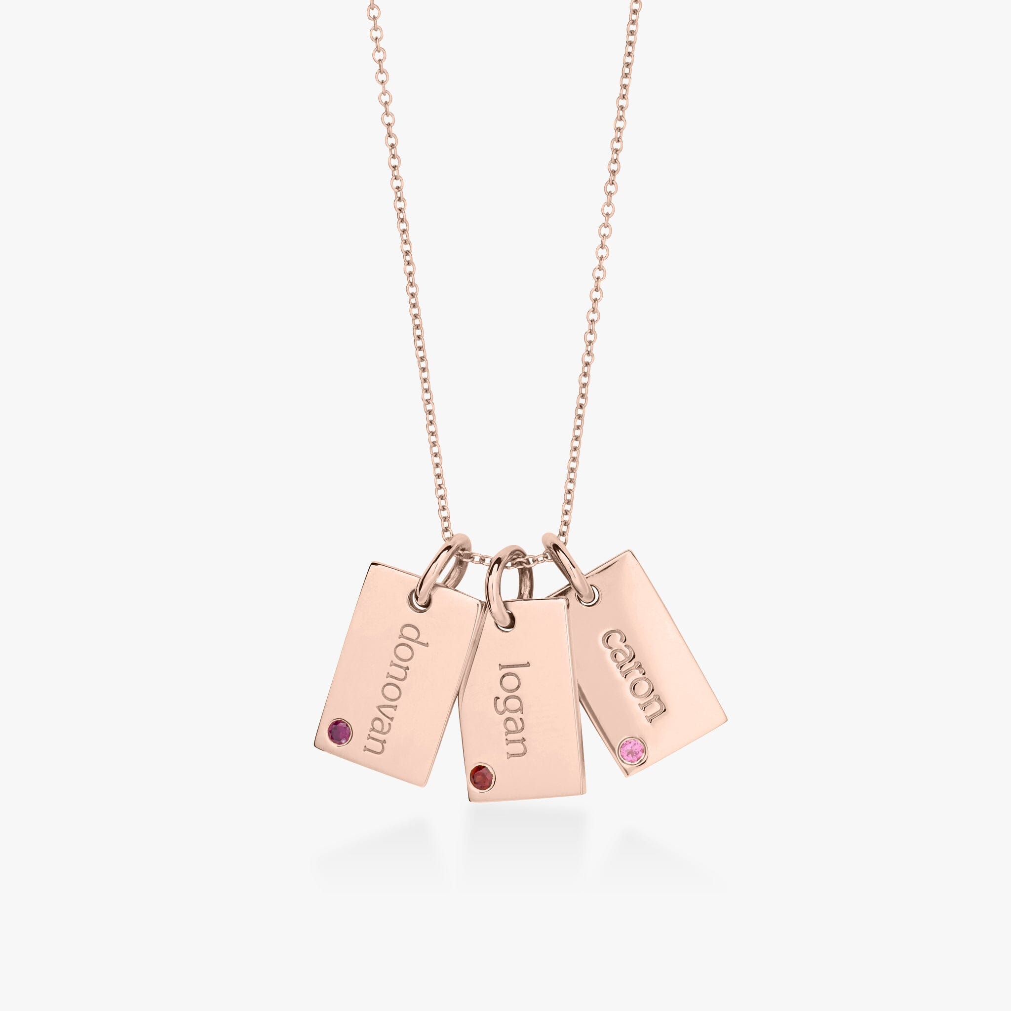 Mini Dog Tag Necklace with Birthstones - 3 Tags