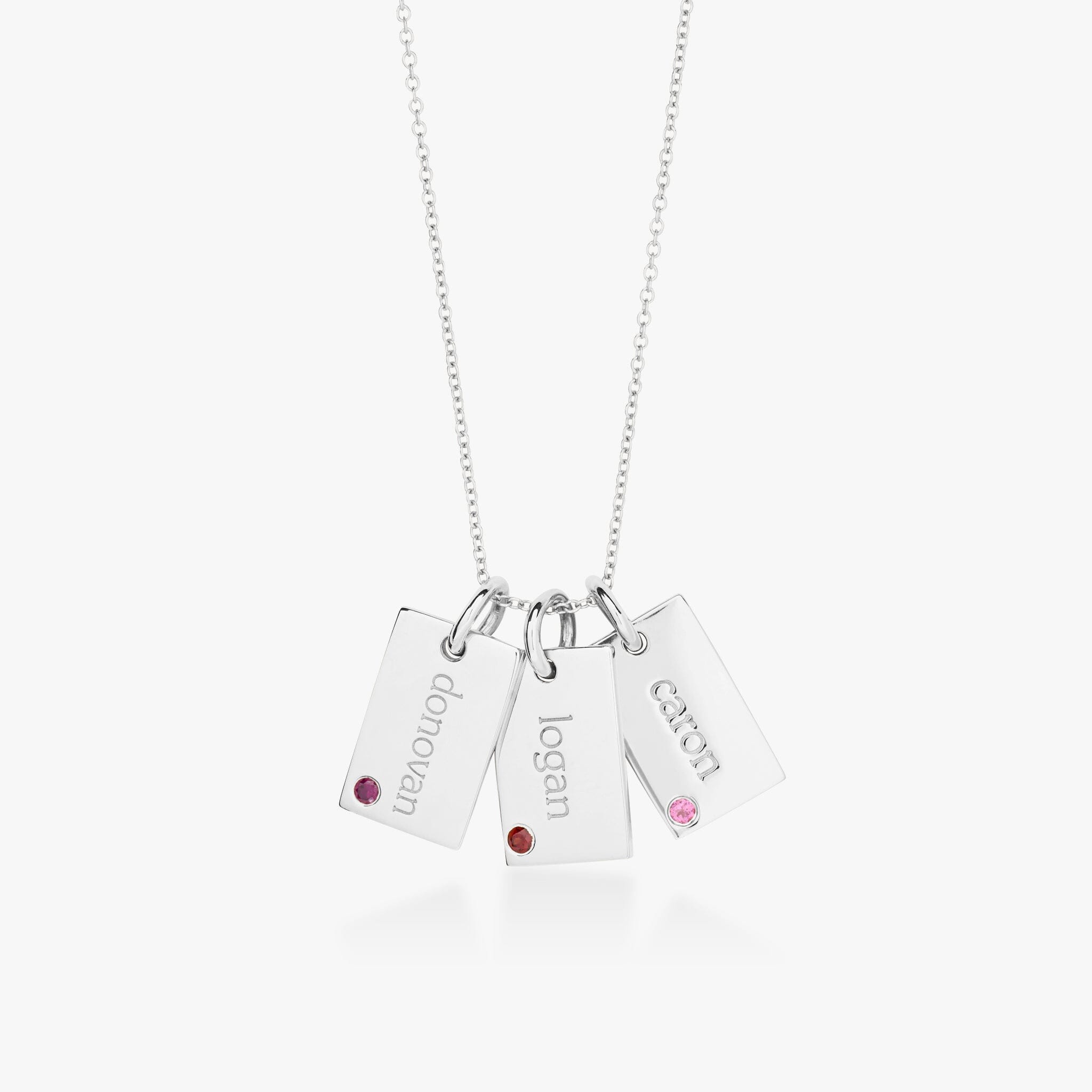 Mini Dog Tag Necklace with Birthstones - 3 Tags
