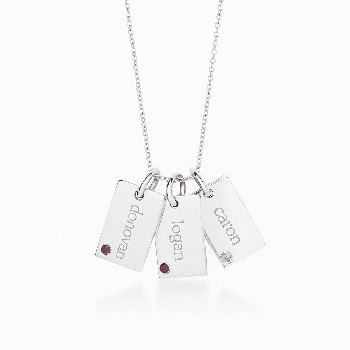 Mini Dog Tag Necklace with Birthstones - 3 Tags