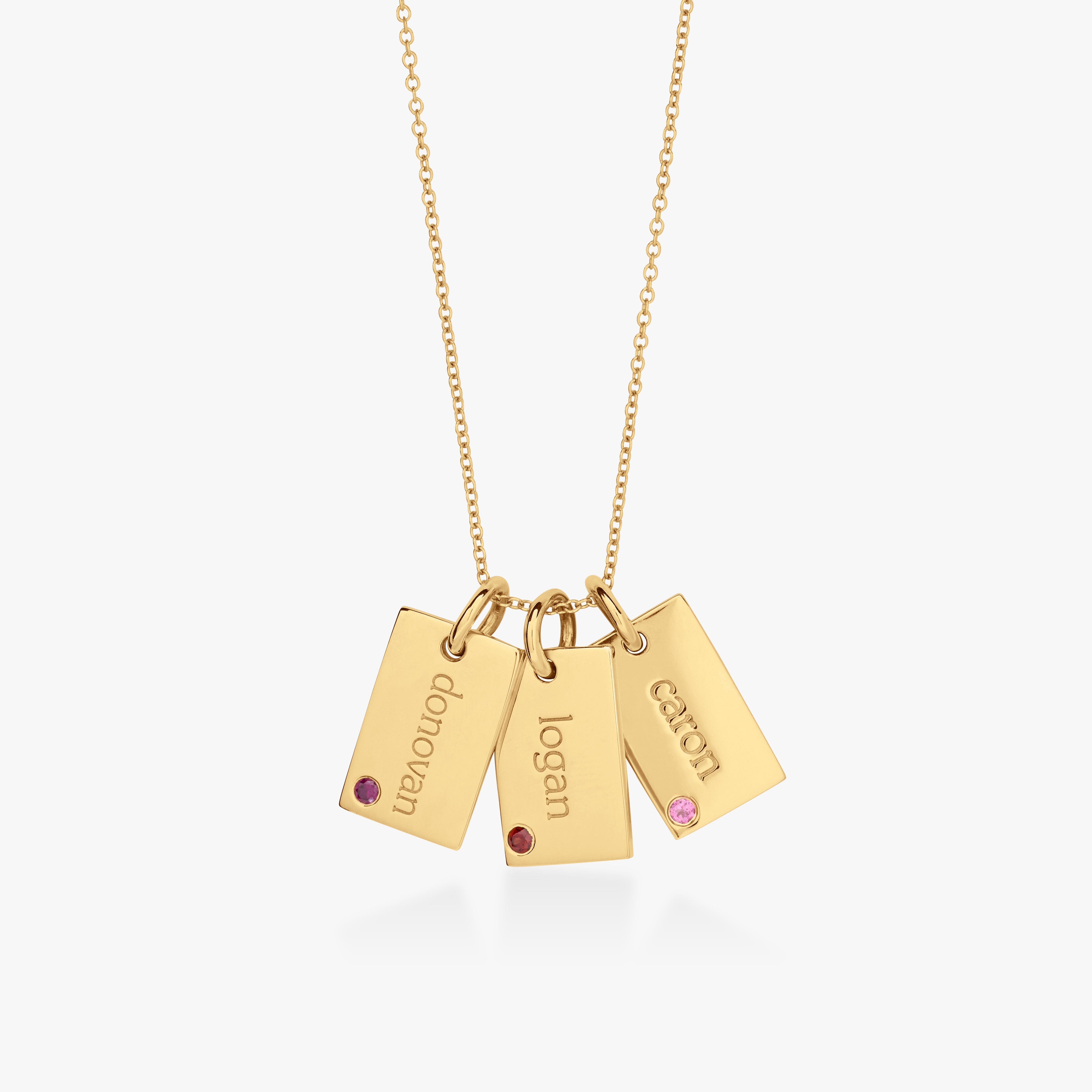 Mini Dog Tag Necklace with Birthstones - 3 Tags