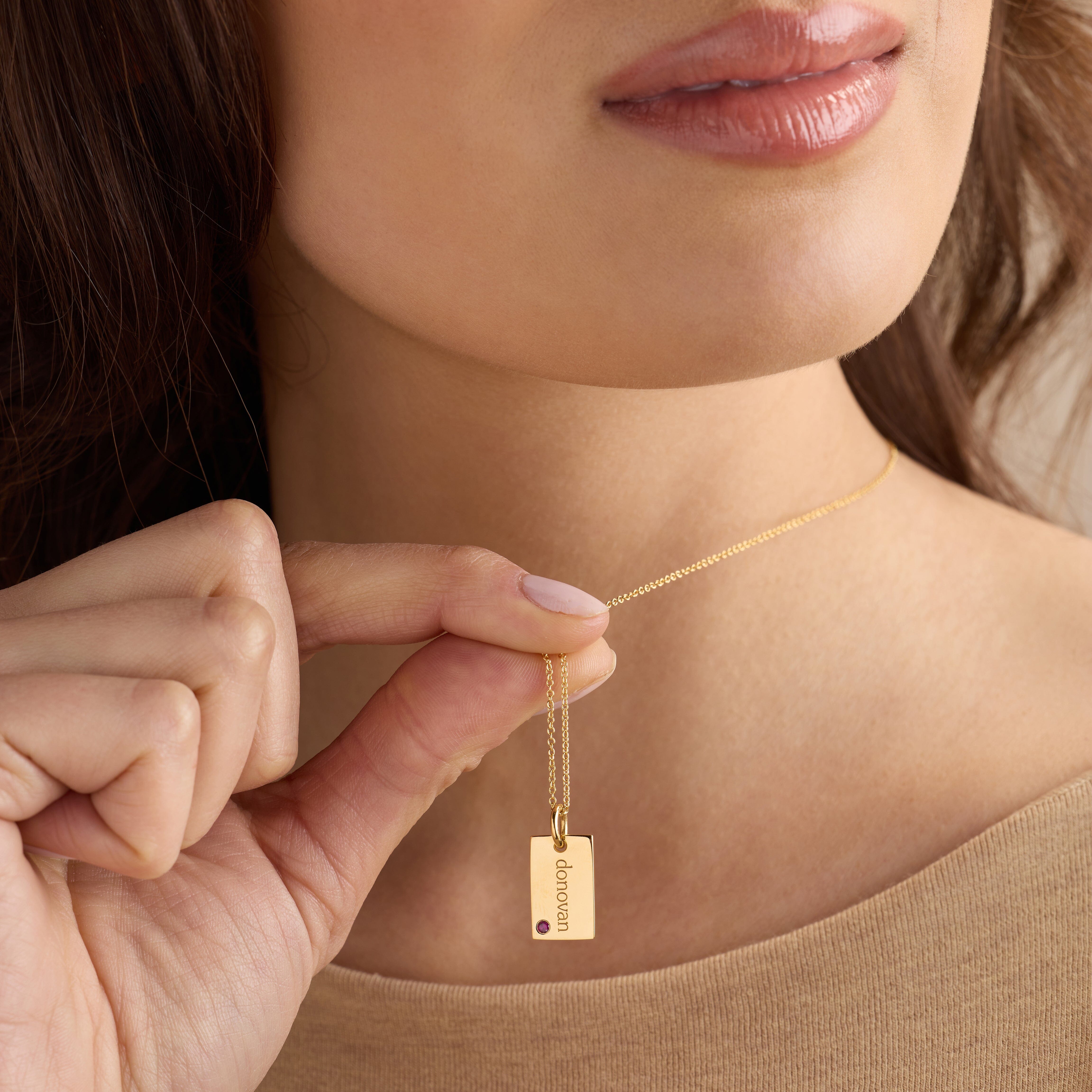 Mini Dog Tag Necklace with Birthstones - 3 Tags