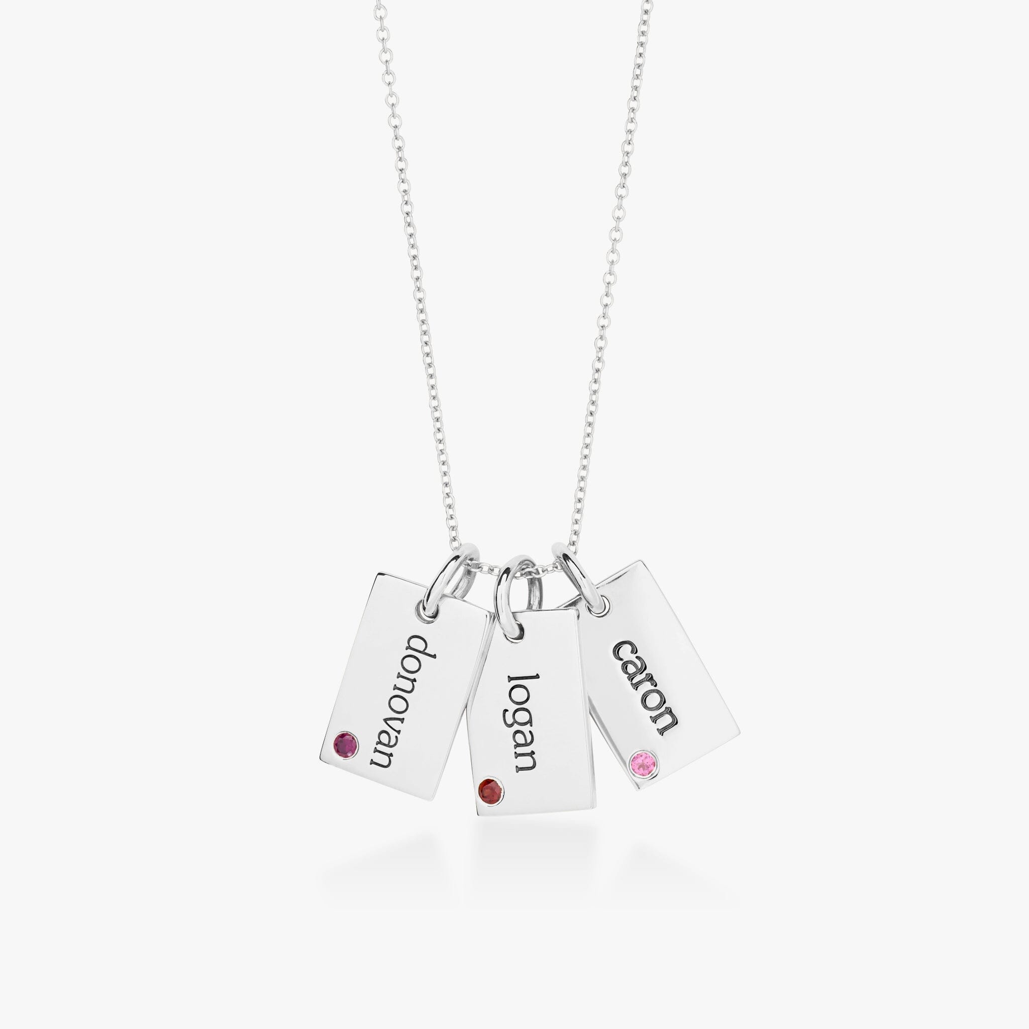 Mini Dog Tag Necklace with Birthstones - 3 Tags