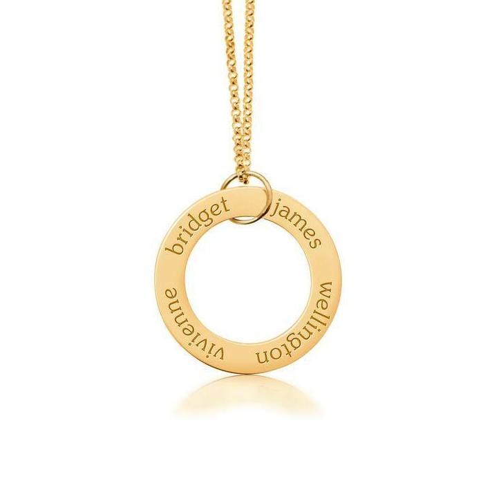 Gold Circle Pendant 4 Names - tinytags