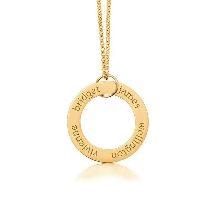14k Gold Circle Pendant Necklace - 4 Names