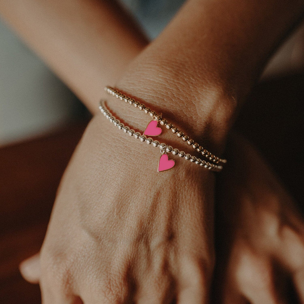 Pink Heart Charm Beaded Bracelet