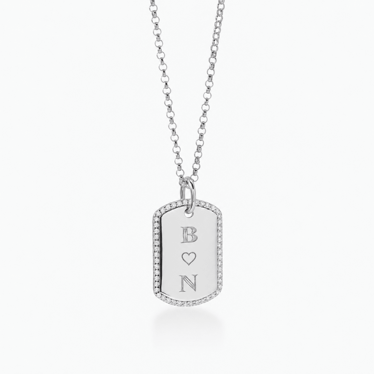 Pavé Monogram Large Dog Tag Necklace
