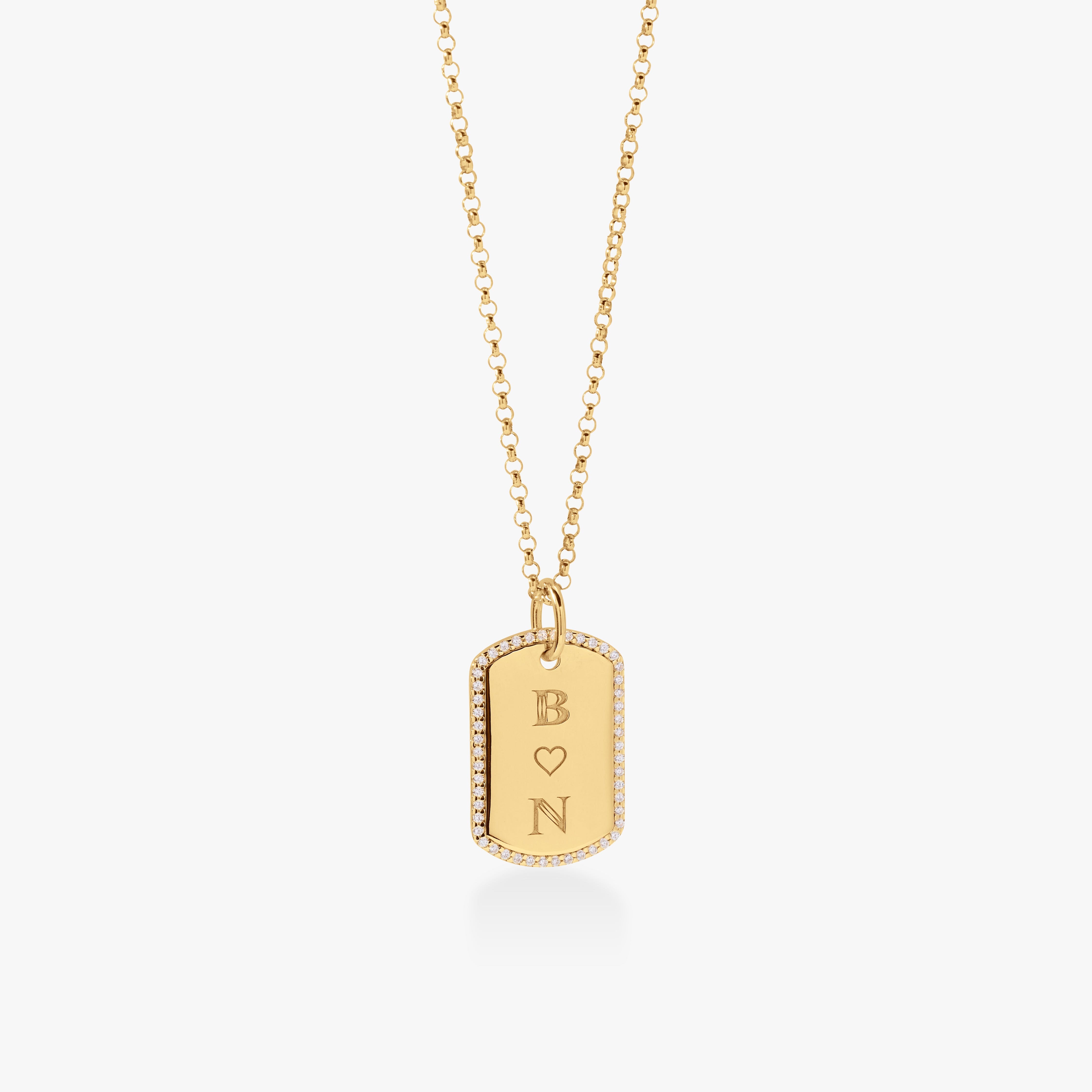 Pavé Monogram Large Dog Tag Necklace