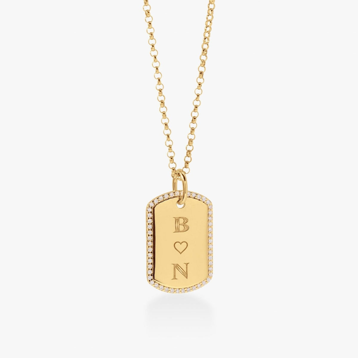 Pavé Monogram Large Dog Tag Necklace