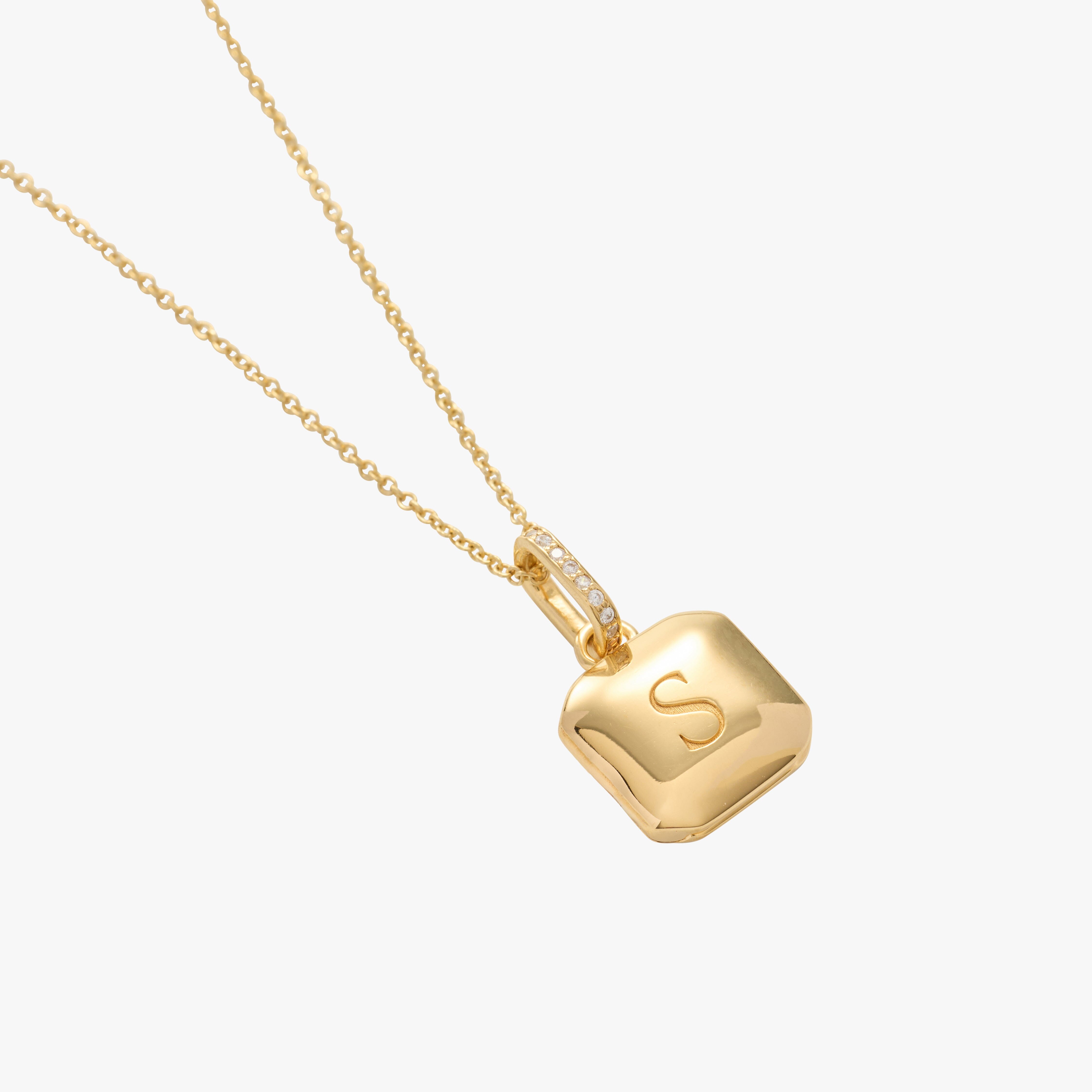 Square Mini Locket Necklace with Pavé Jump Ring