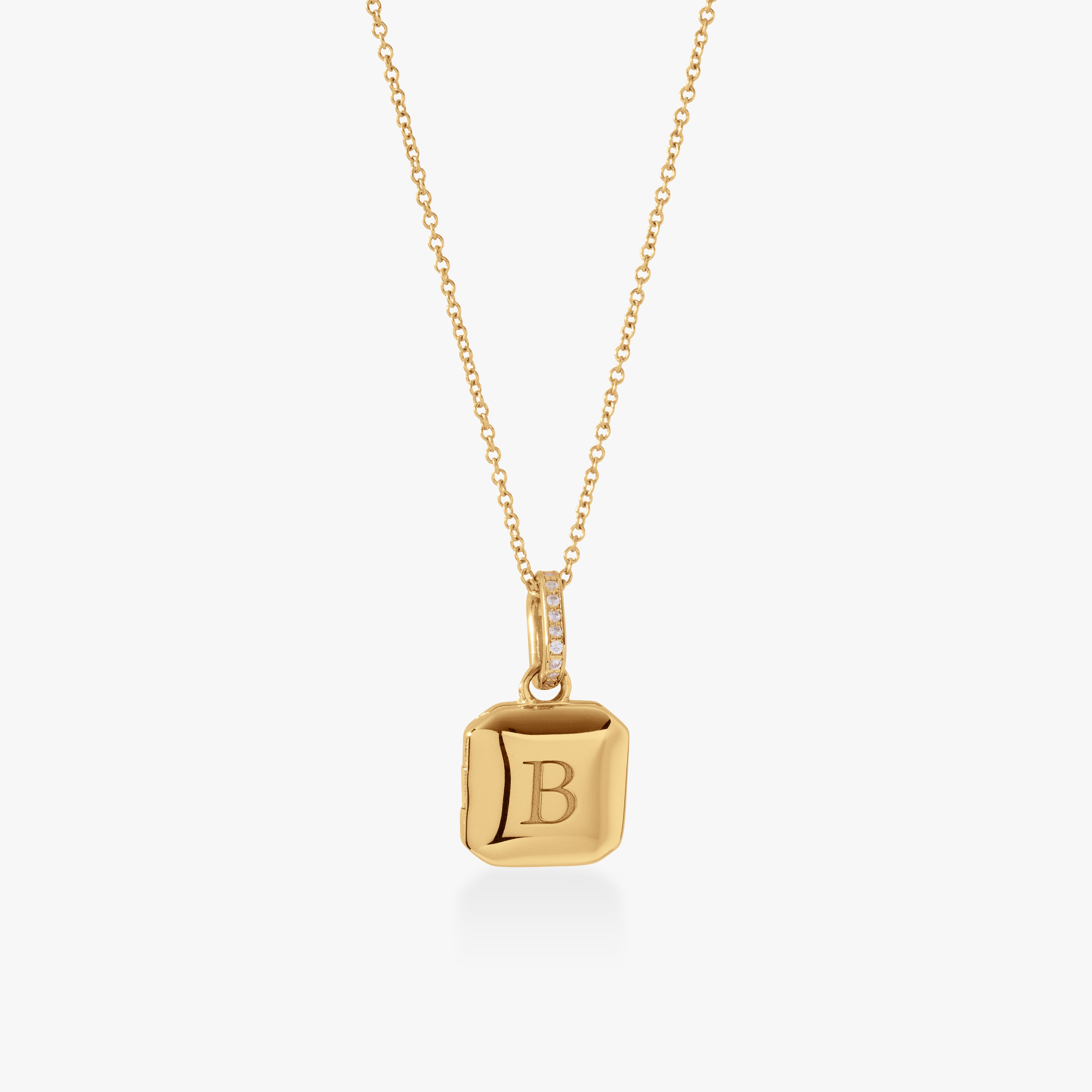 Square Mini Locket Necklace with Pavé Jump Ring