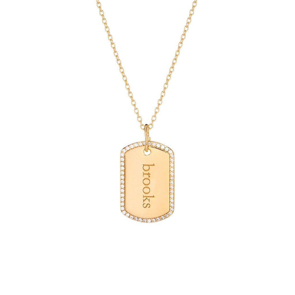 14k Gold Diamond Pavé Large Dog Tag Necklace