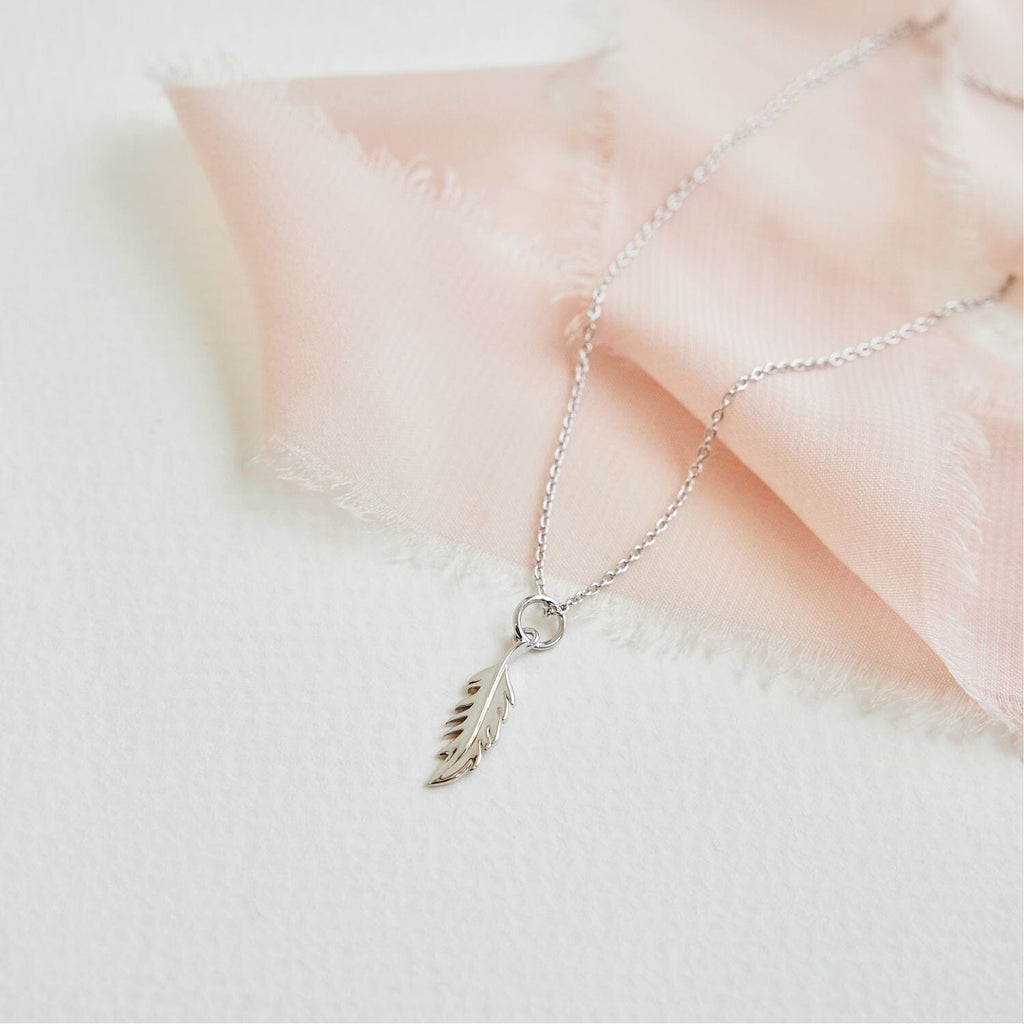 Vertical Flamingo Feather Necklace by Lindsey Gurk