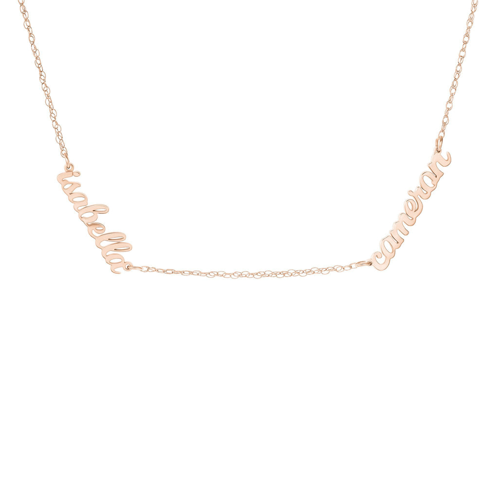 14k Gold Script Nameplate Necklace - 2 Names | Tiny Tags