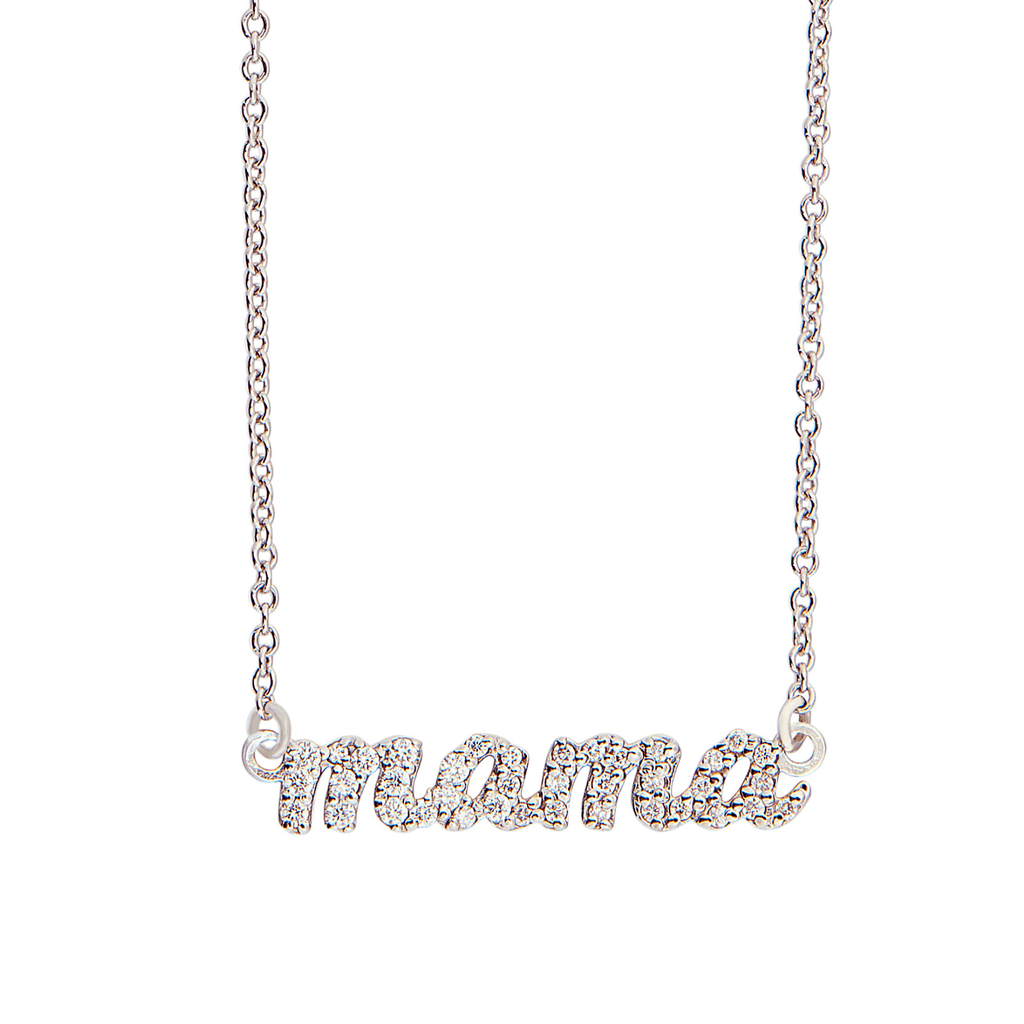 Silver Pavé Script Mama Necklace