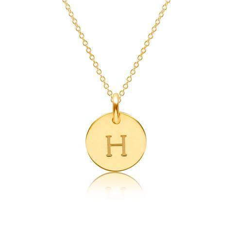 14k Gold Mini Initial Circle Necklace - Uppercase