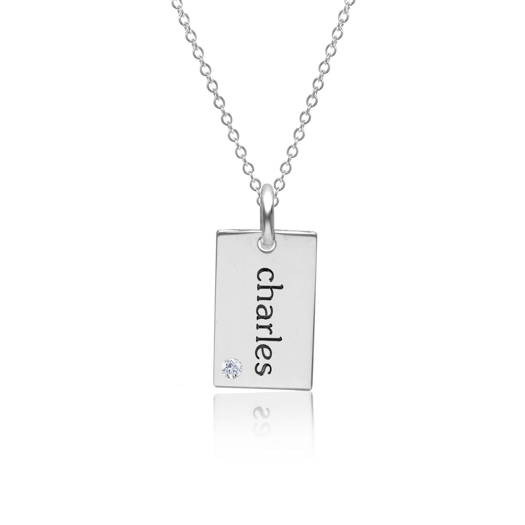 Sterling Silver Mini Dog Tag Necklace with Birthstone