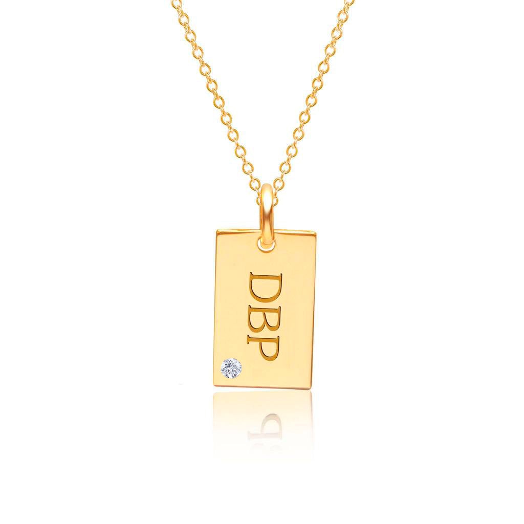 Gold Monogram Dog Tag Necklace With Birthstone